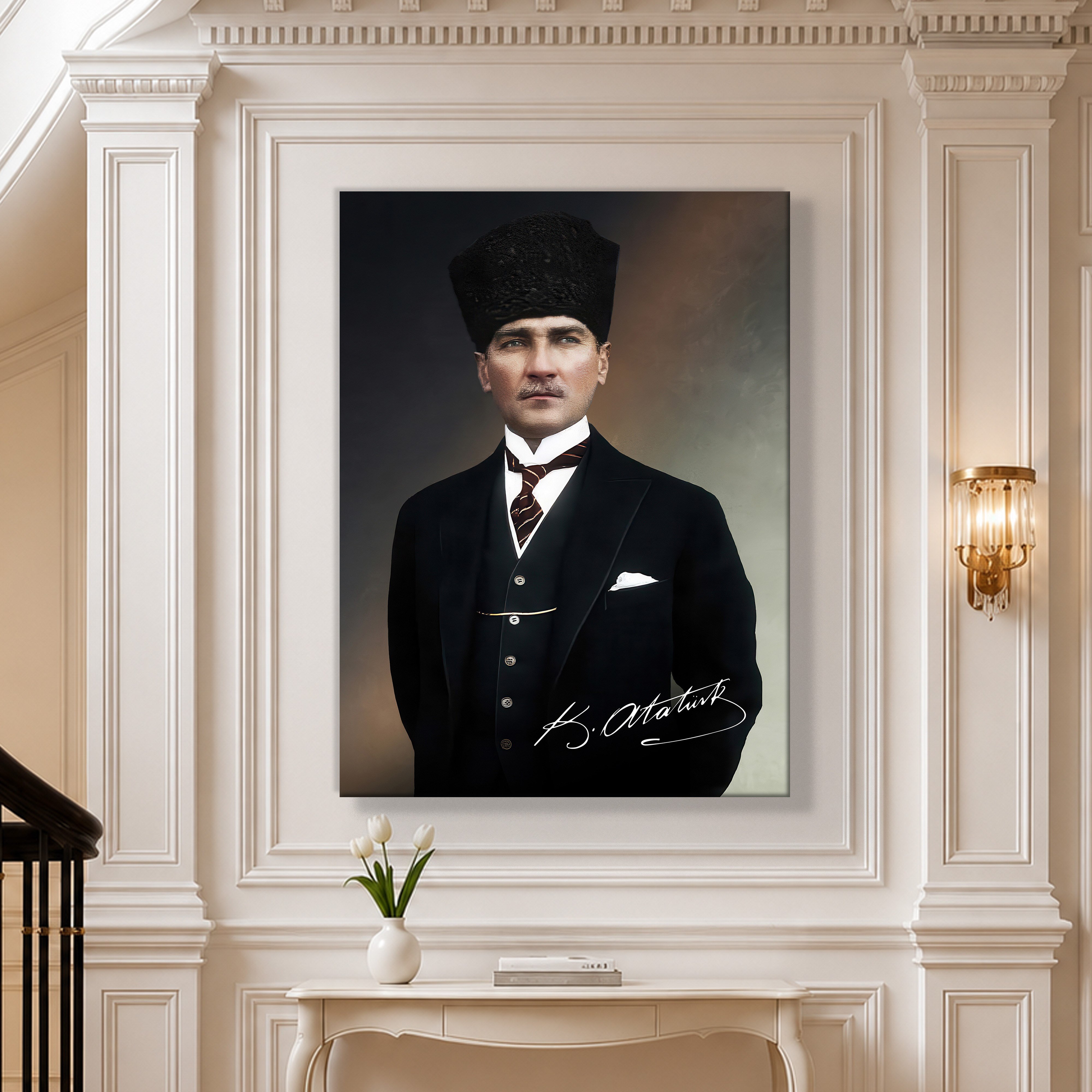 Mustafa Kemal Atatürk İmzalı Portre Kanvas Tablo – Premium Kalite Duvar Dekoru