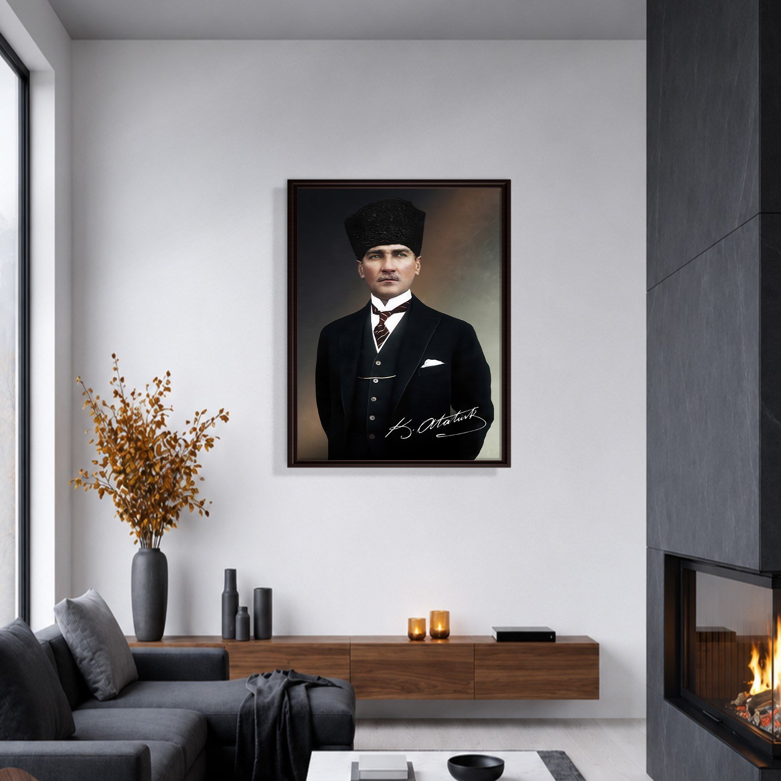 Mustafa Kemal Atatürk İmzalı Portre Kanvas Tablo – Premium Kalite Duvar Dekoru