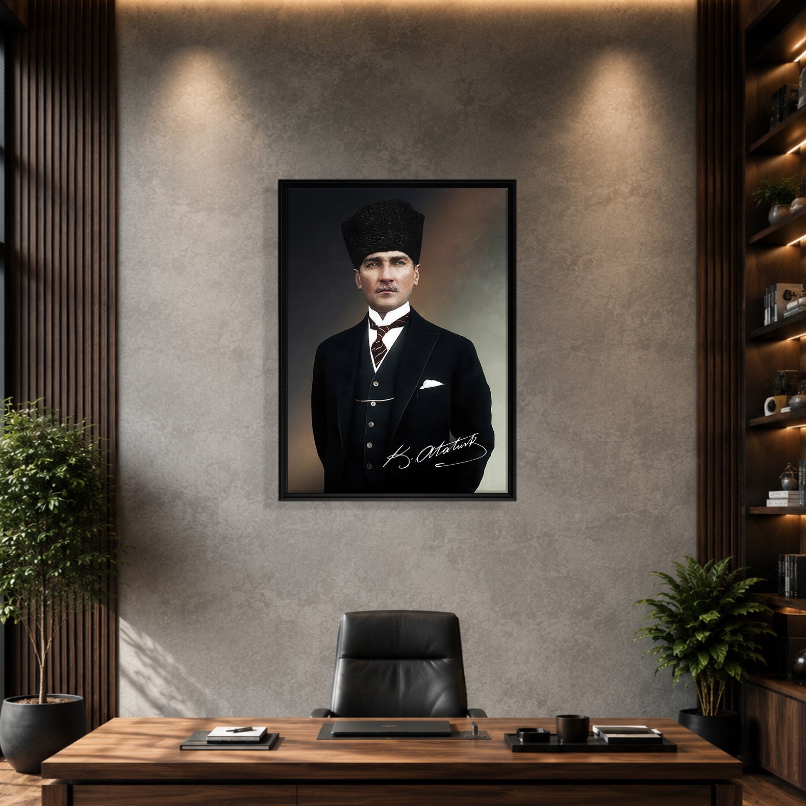 Mustafa Kemal Atatürk İmzalı Portre Kanvas Tablo – Premium Kalite Duvar Dekoru