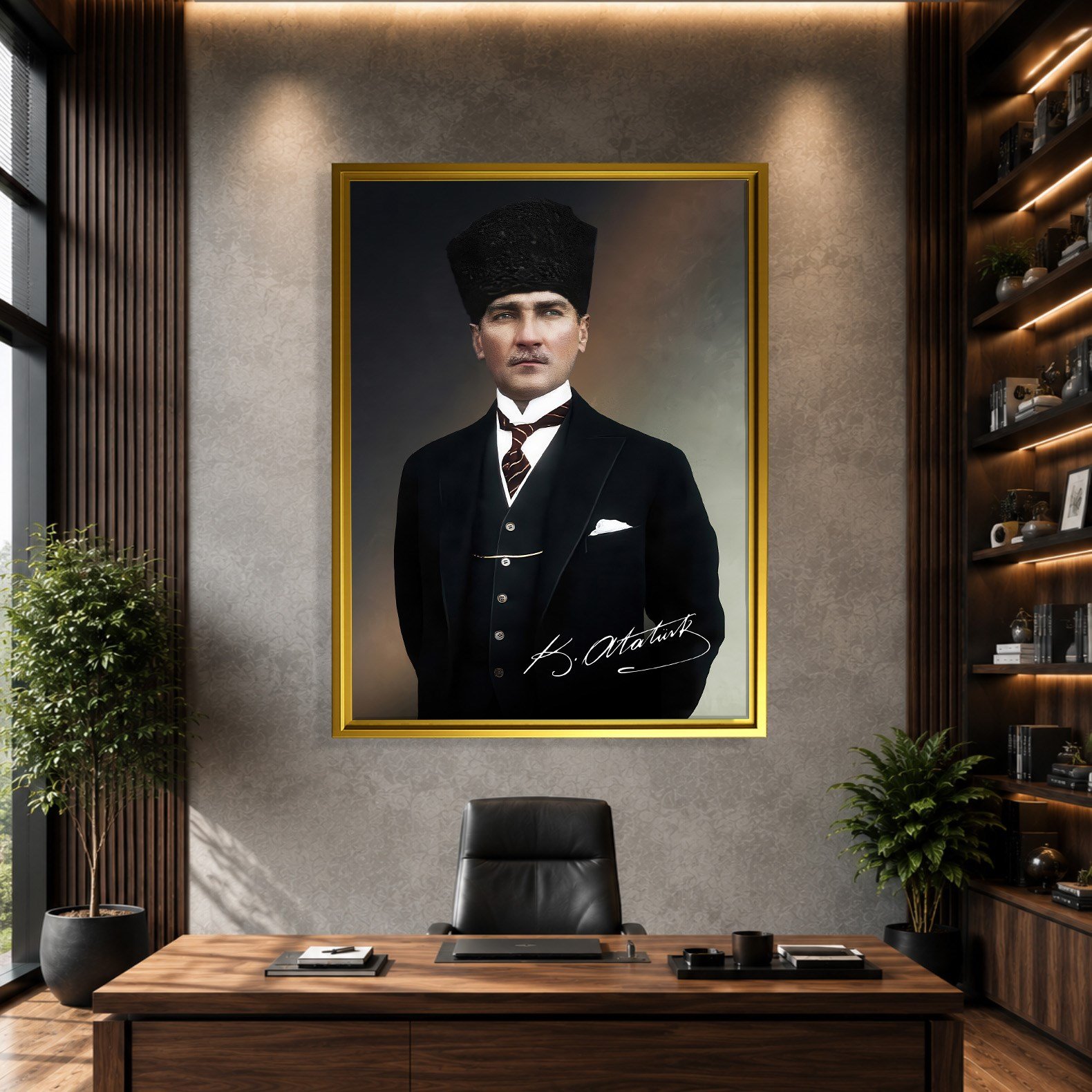 Mustafa Kemal Atatürk İmzalı Portre Kanvas Tablo – Premium Kalite Duvar Dekoru