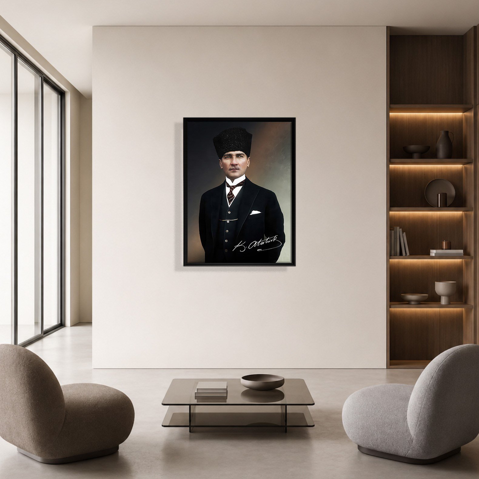Mustafa Kemal Atatürk İmzalı Portre Kanvas Tablo – Premium Kalite Duvar Dekoru
