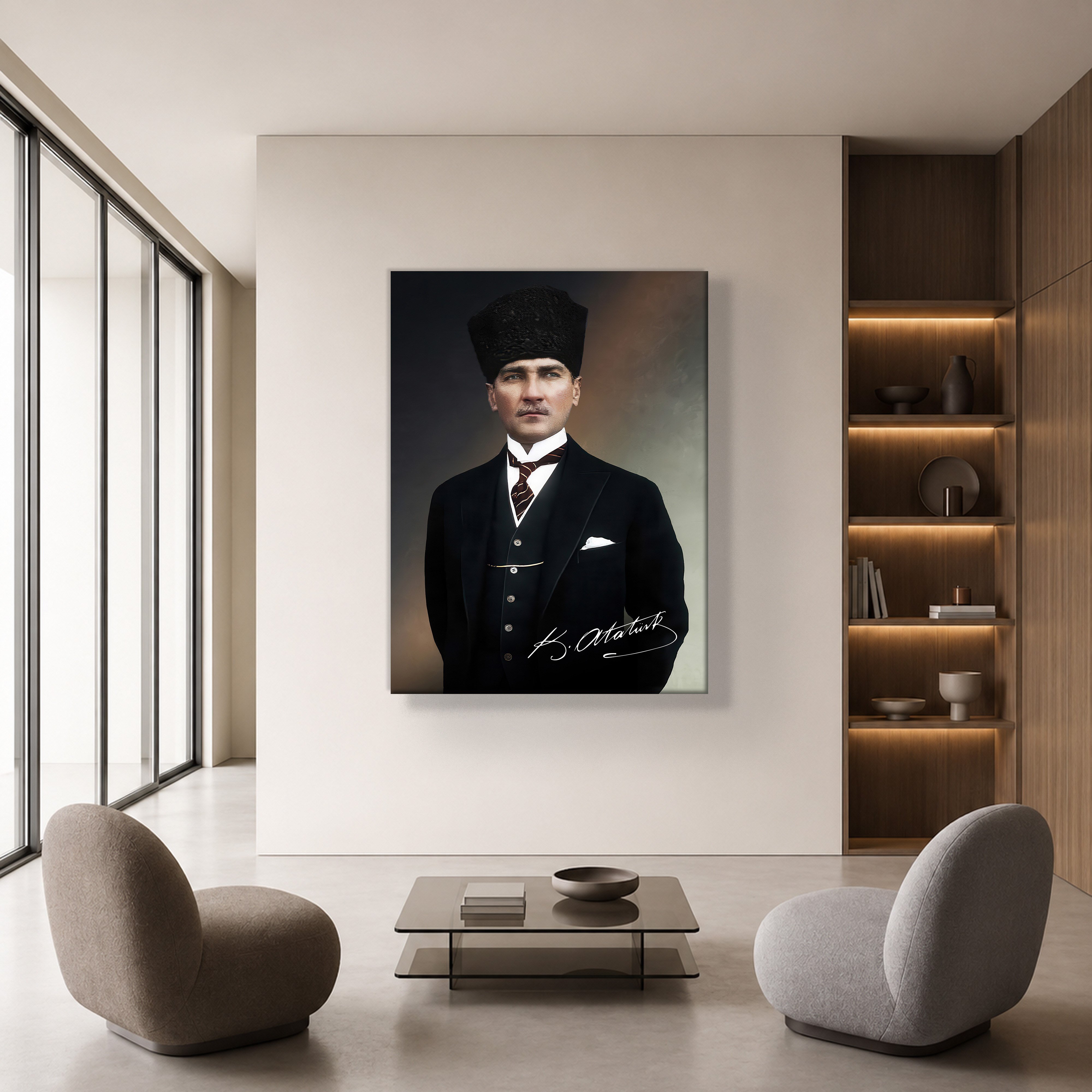 Mustafa Kemal Atatürk İmzalı Portre Kanvas Tablo – Premium Kalite Duvar Dekoru