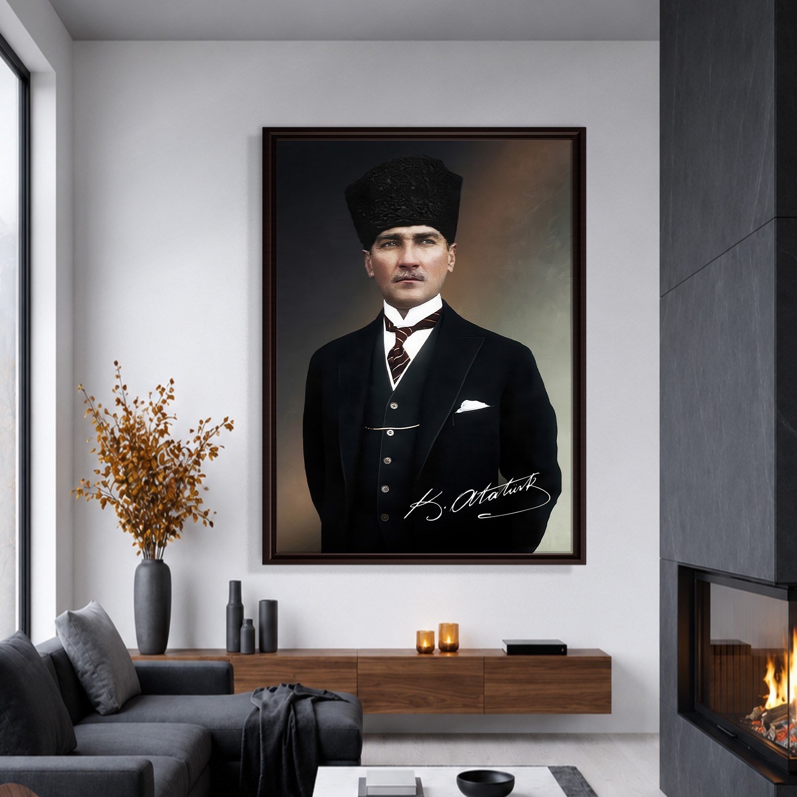 Mustafa Kemal Atatürk İmzalı Portre Kanvas Tablo – Premium Kalite Duvar Dekoru