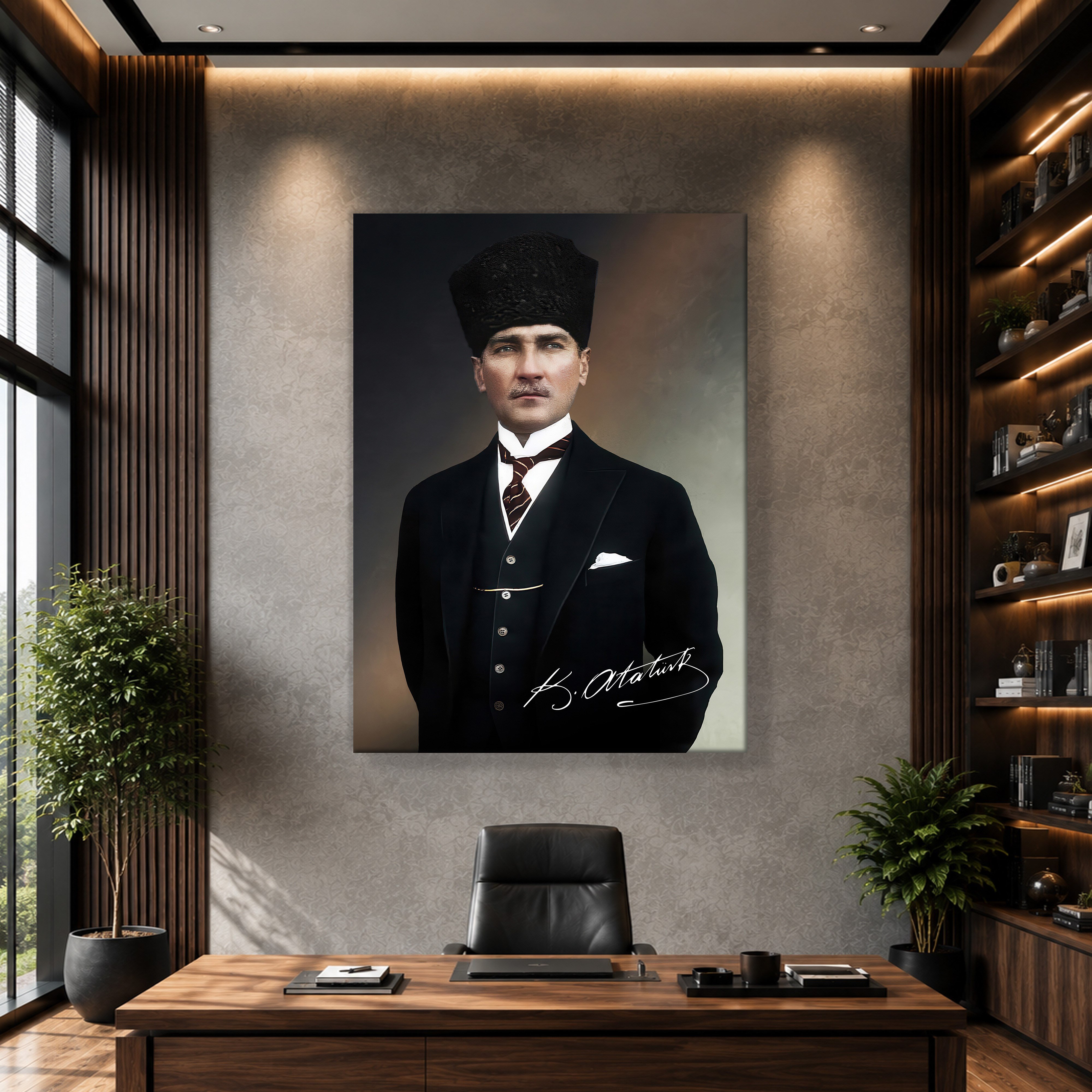 Mustafa Kemal Atatürk İmzalı Portre Kanvas Tablo – Premium Kalite Duvar Dekoru
