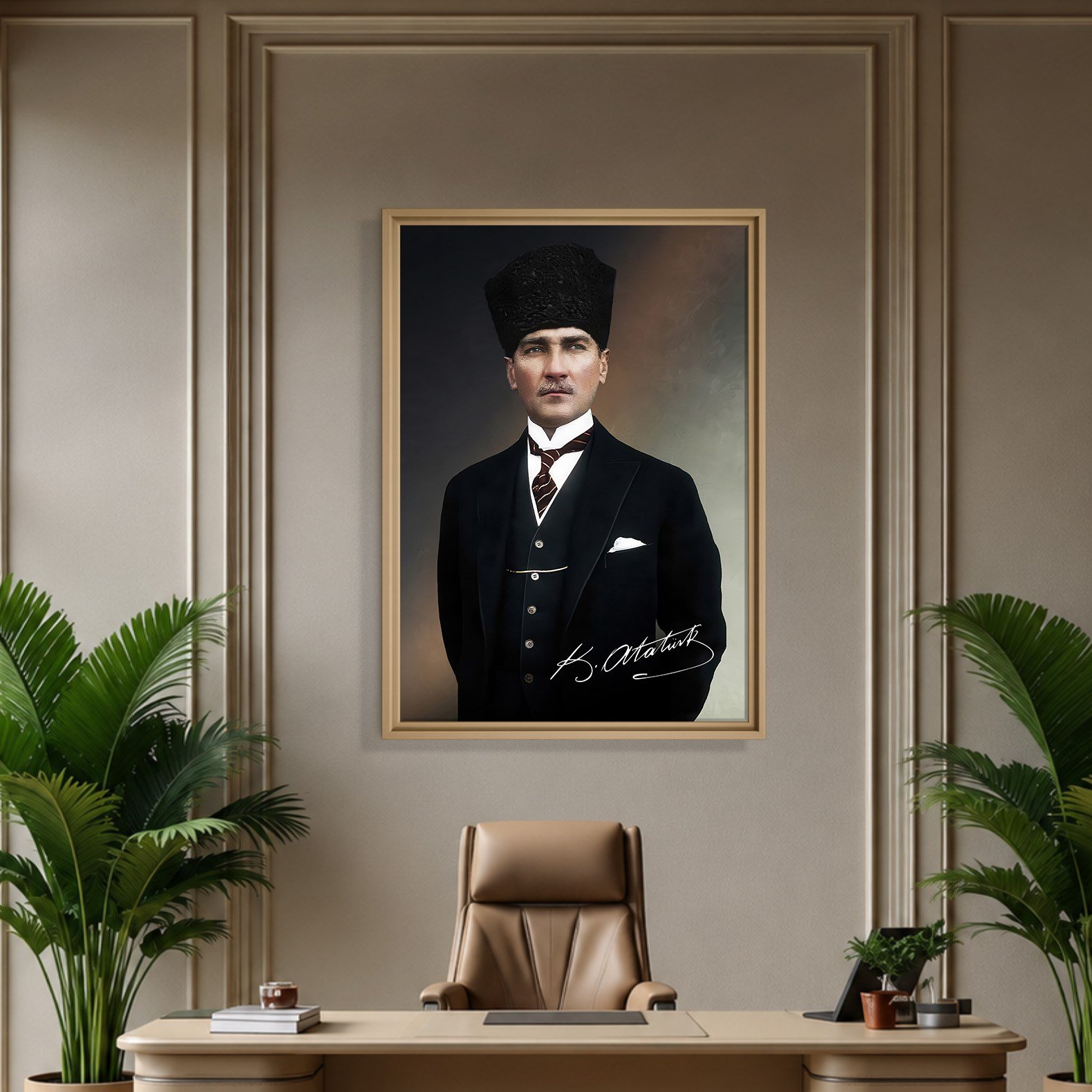 Mustafa Kemal Atatürk İmzalı Portre Kanvas Tablo – Premium Kalite Duvar Dekoru