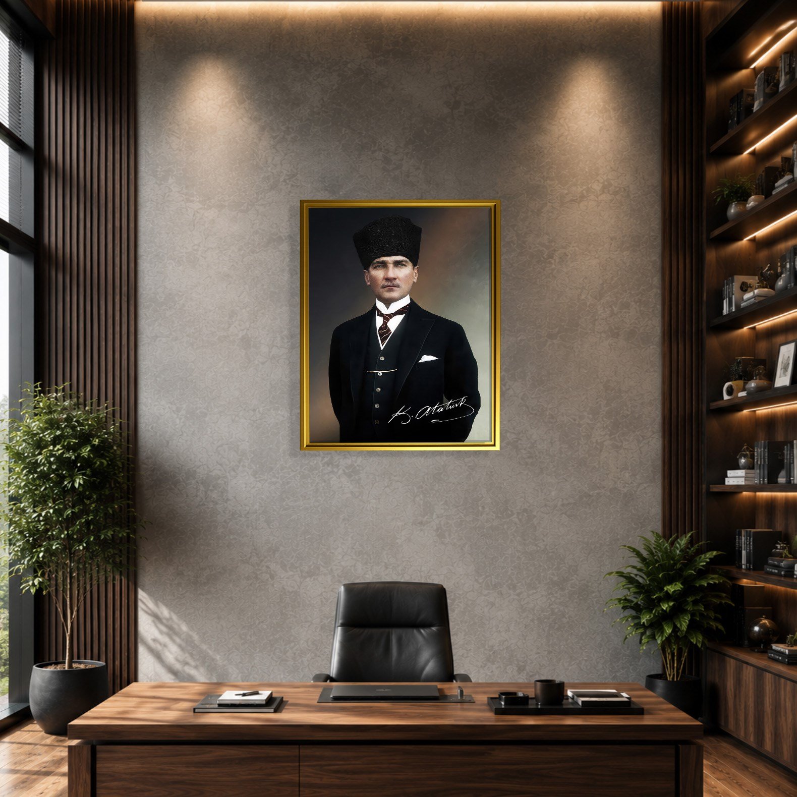 Mustafa Kemal Atatürk İmzalı Portre Kanvas Tablo – Premium Kalite Duvar Dekoru