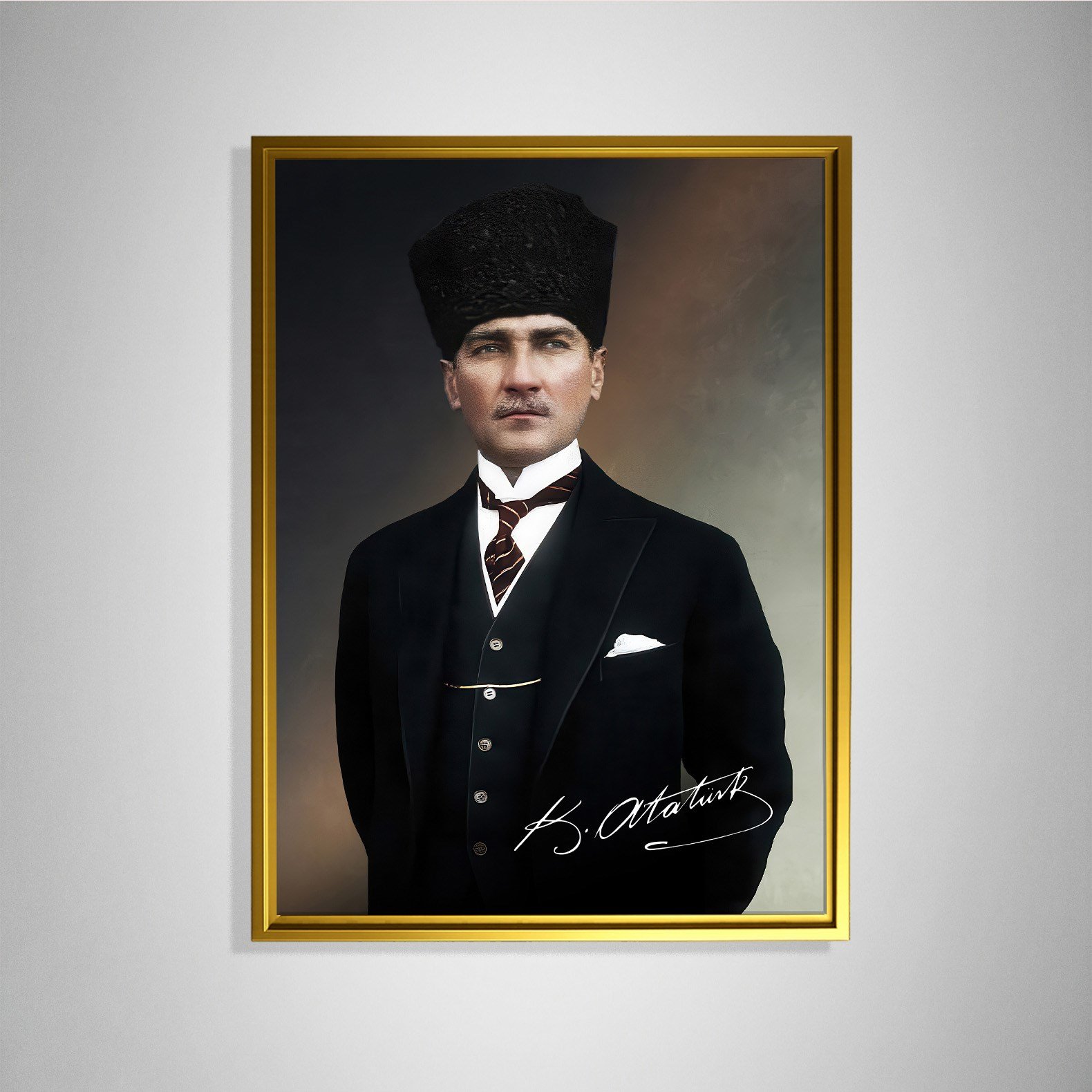 Mustafa Kemal Atatürk İmzalı Portre Kanvas Tablo – Premium Kalite Duvar Dekoru