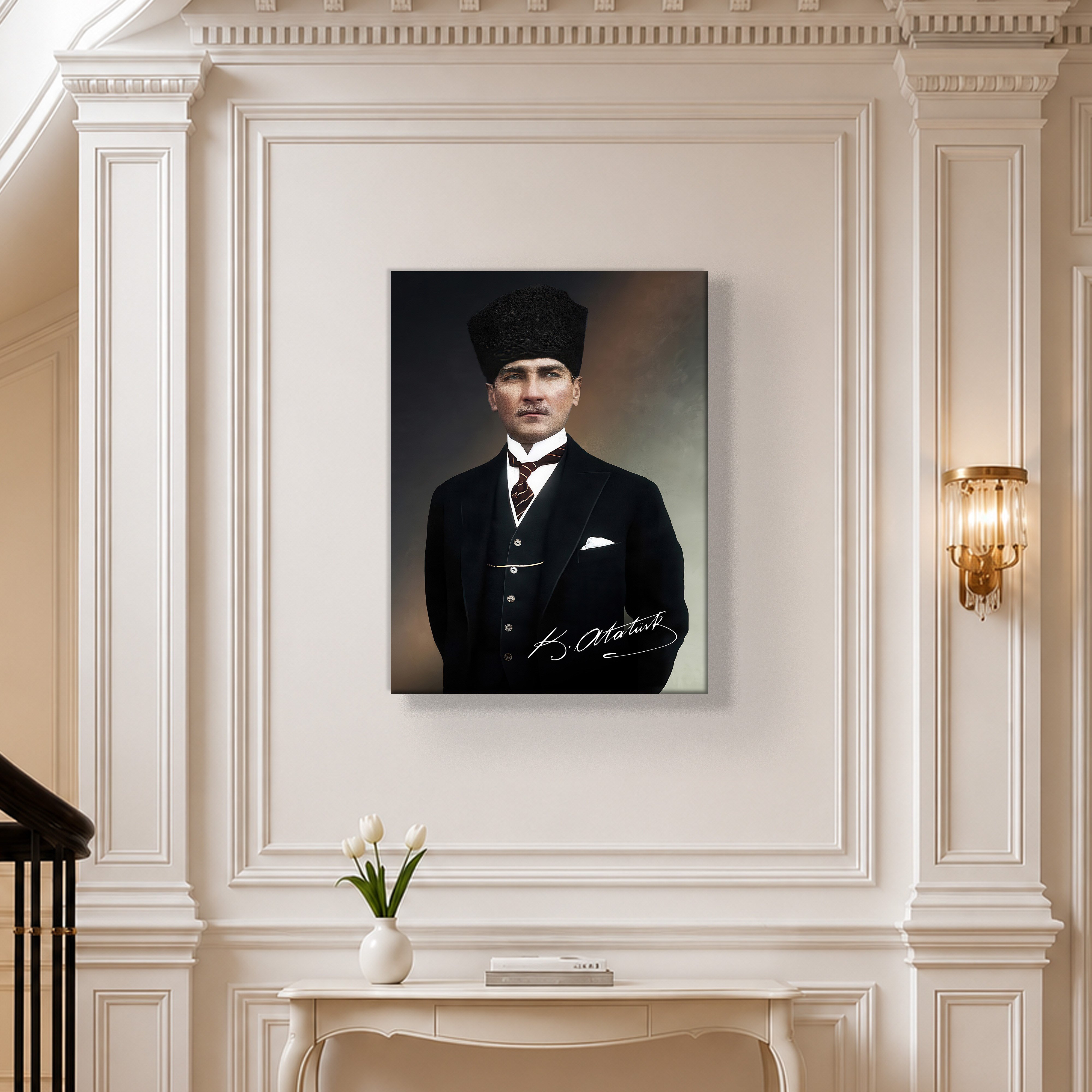 Mustafa Kemal Atatürk İmzalı Portre Kanvas Tablo – Premium Kalite Duvar Dekoru