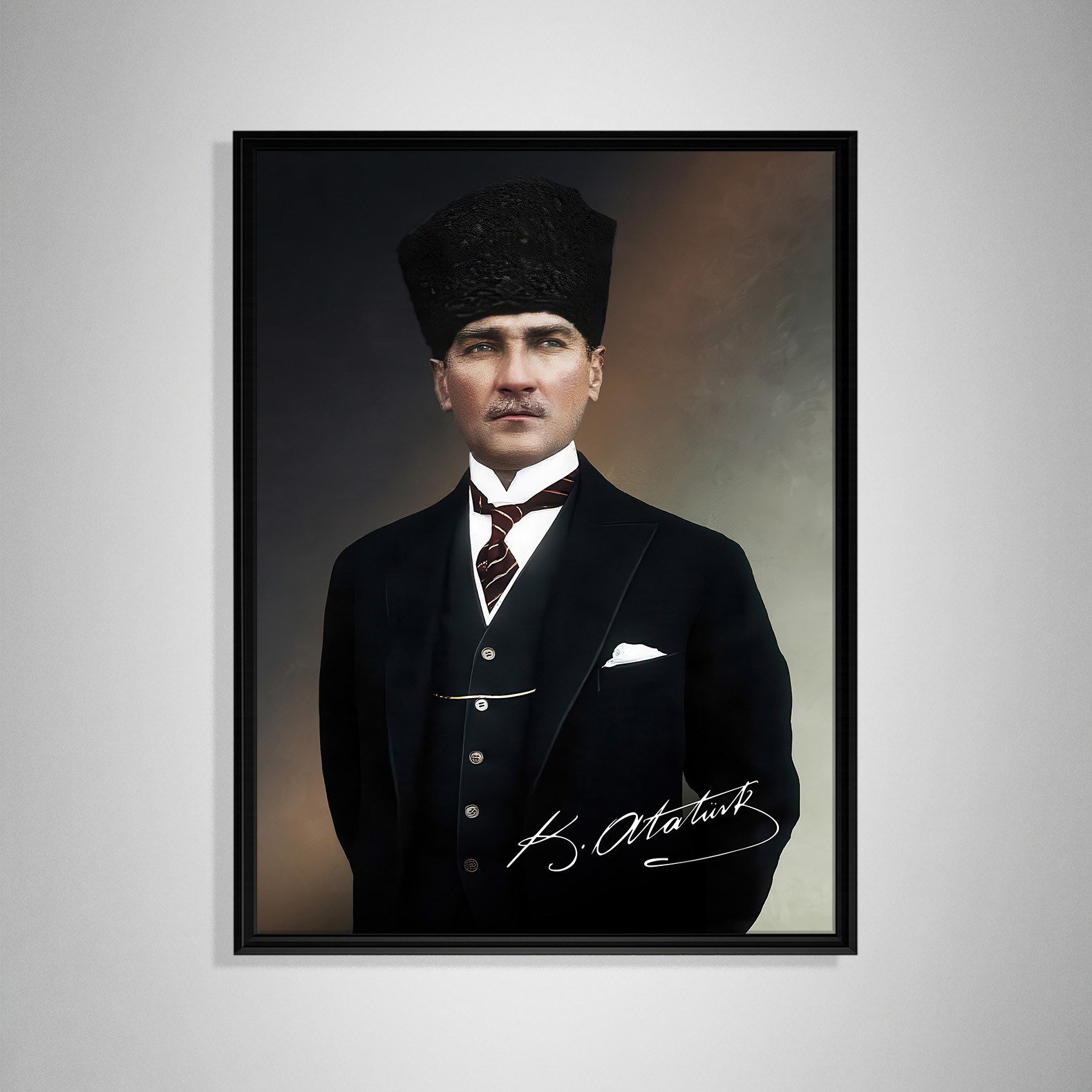 Mustafa Kemal Atatürk İmzalı Portre Kanvas Tablo – Premium Kalite Duvar Dekoru