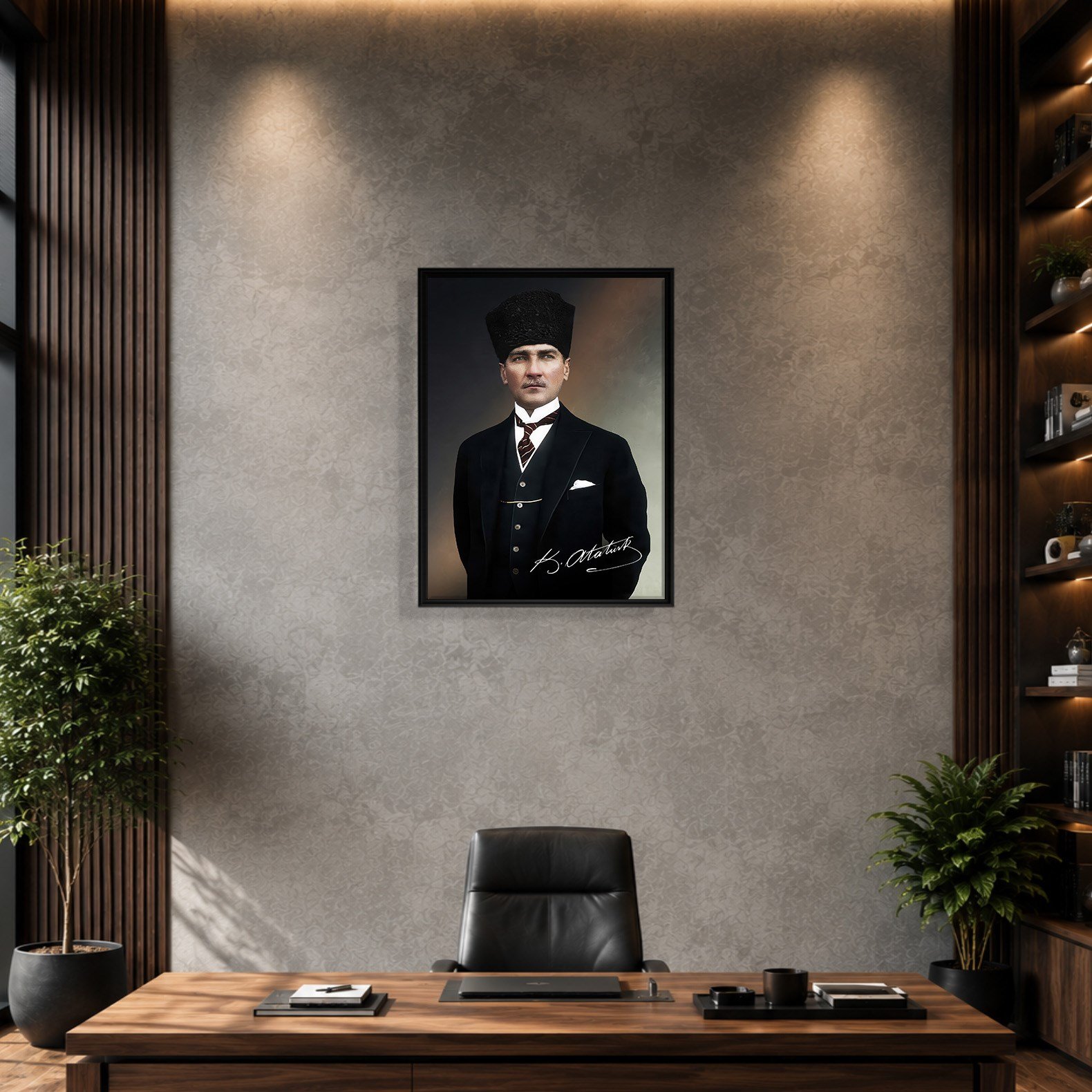 Mustafa Kemal Atatürk İmzalı Portre Kanvas Tablo – Premium Kalite Duvar Dekoru