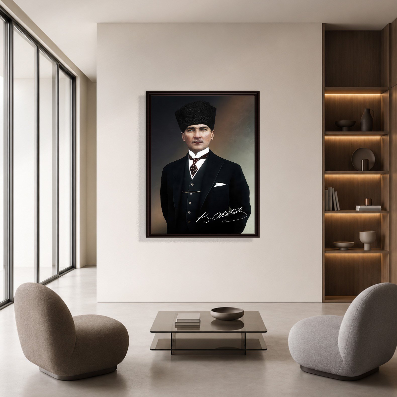 Mustafa Kemal Atatürk İmzalı Portre Kanvas Tablo – Premium Kalite Duvar Dekoru