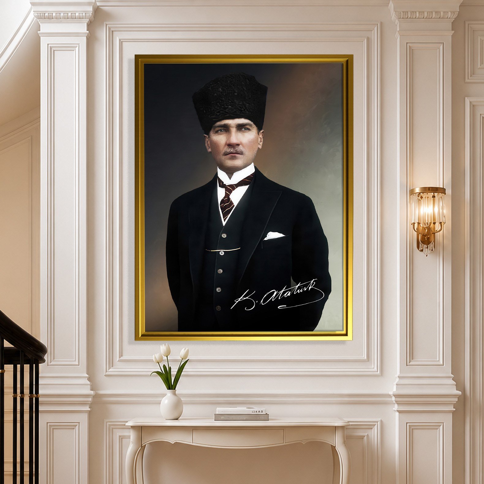 Mustafa Kemal Atatürk İmzalı Portre Kanvas Tablo – Premium Kalite Duvar Dekoru
