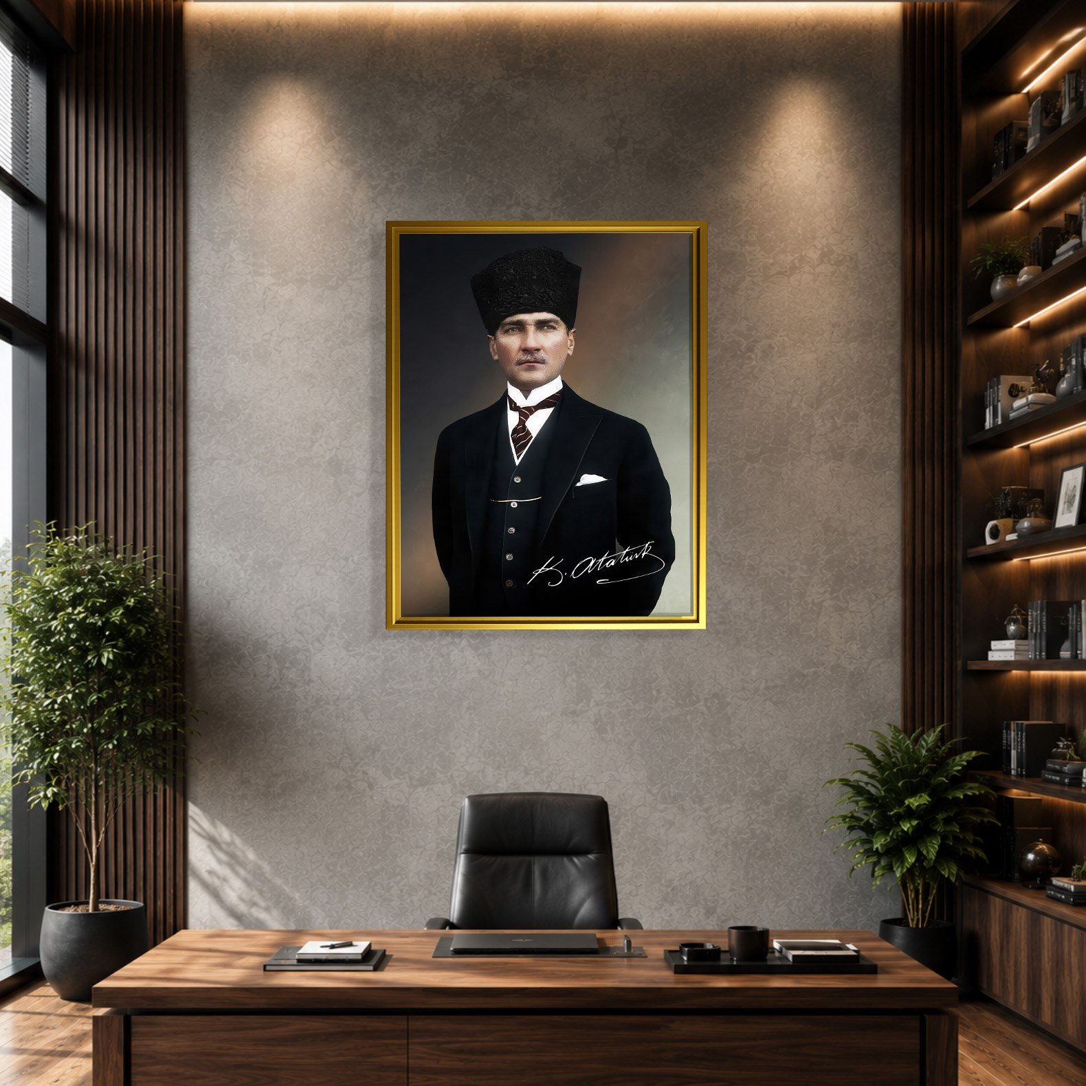 Mustafa Kemal Atatürk İmzalı Portre Kanvas Tablo – Premium Kalite Duvar Dekoru