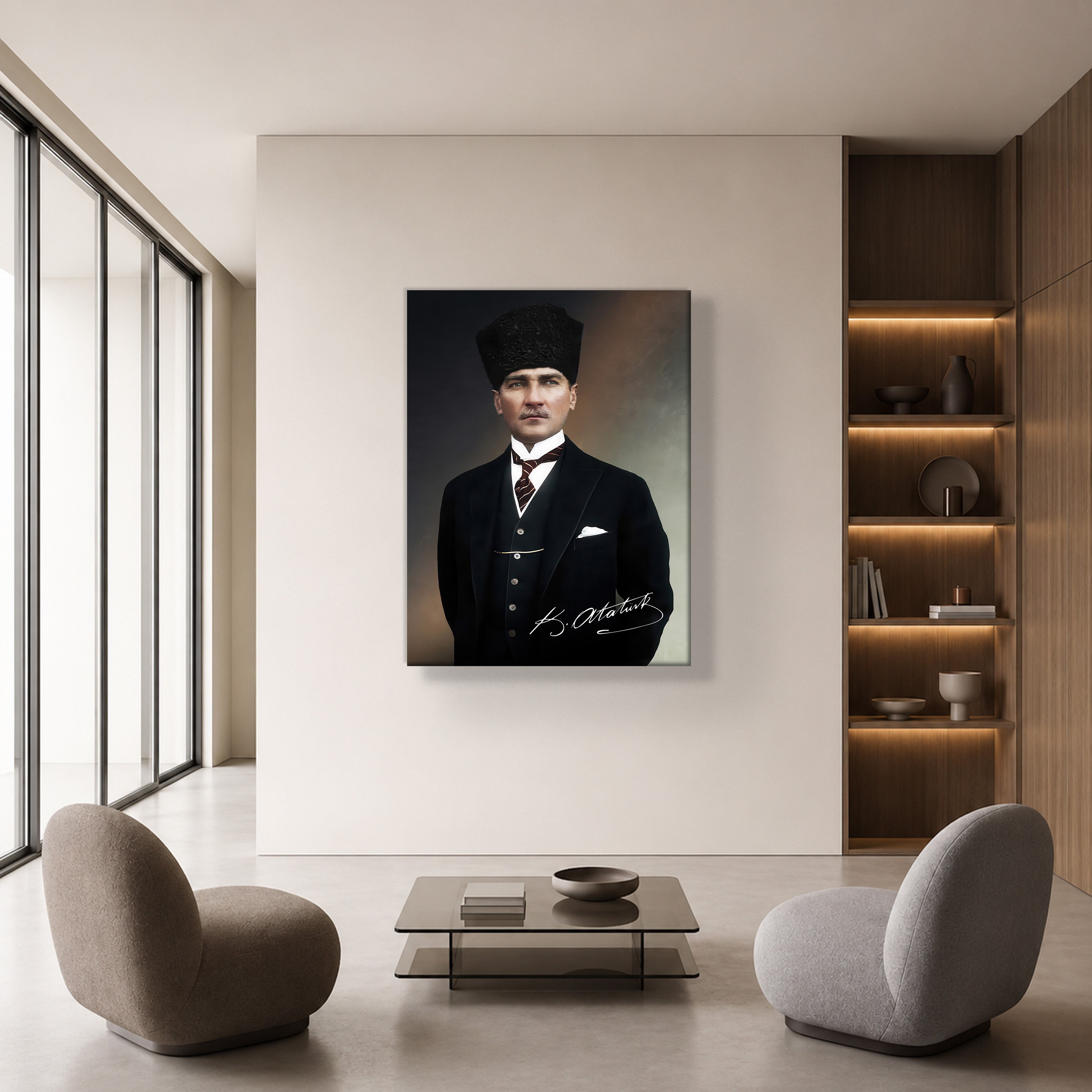 Mustafa Kemal Atatürk İmzalı Portre Kanvas Tablo – Premium Kalite Duvar Dekoru