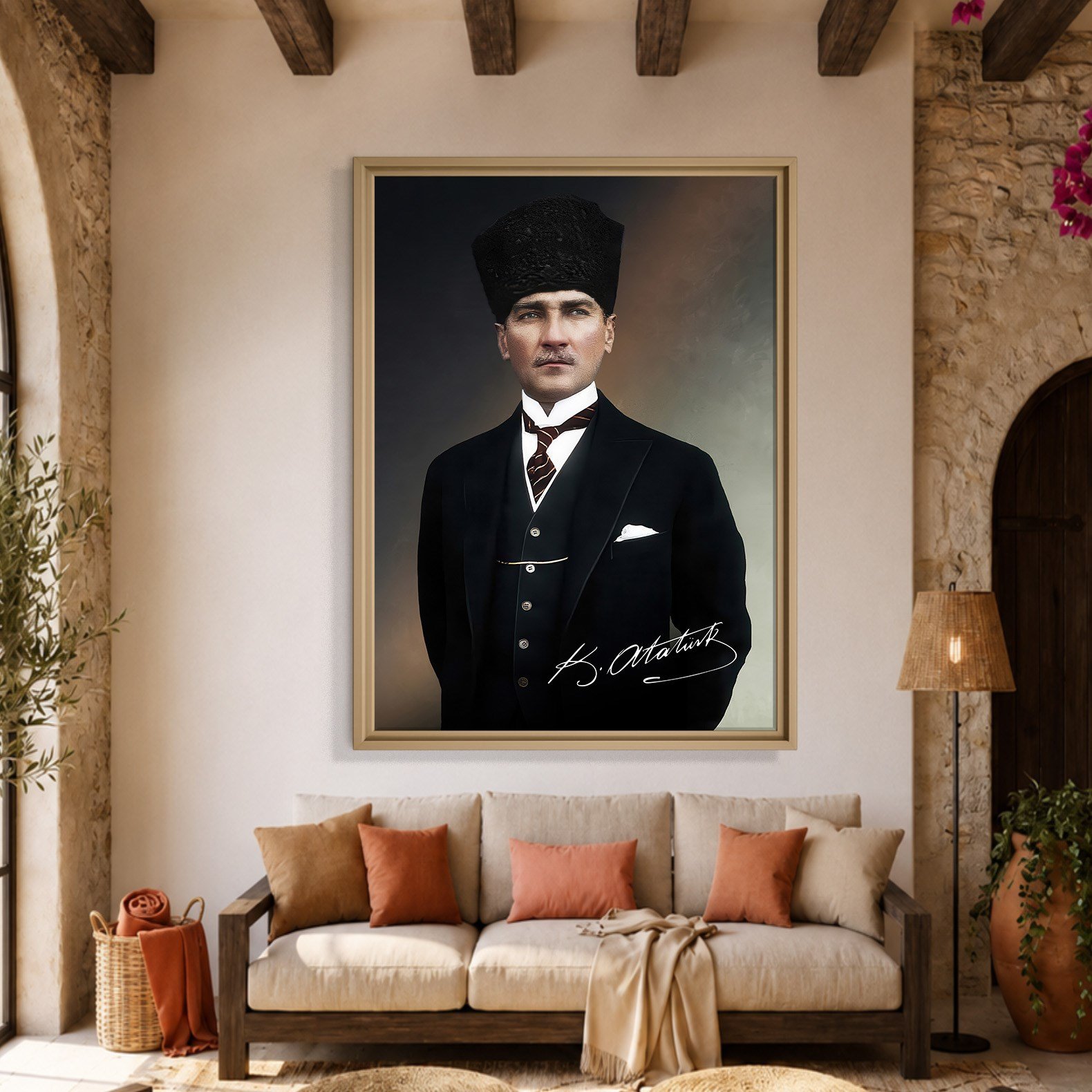 Mustafa Kemal Atatürk İmzalı Portre Kanvas Tablo – Premium Kalite Duvar Dekoru