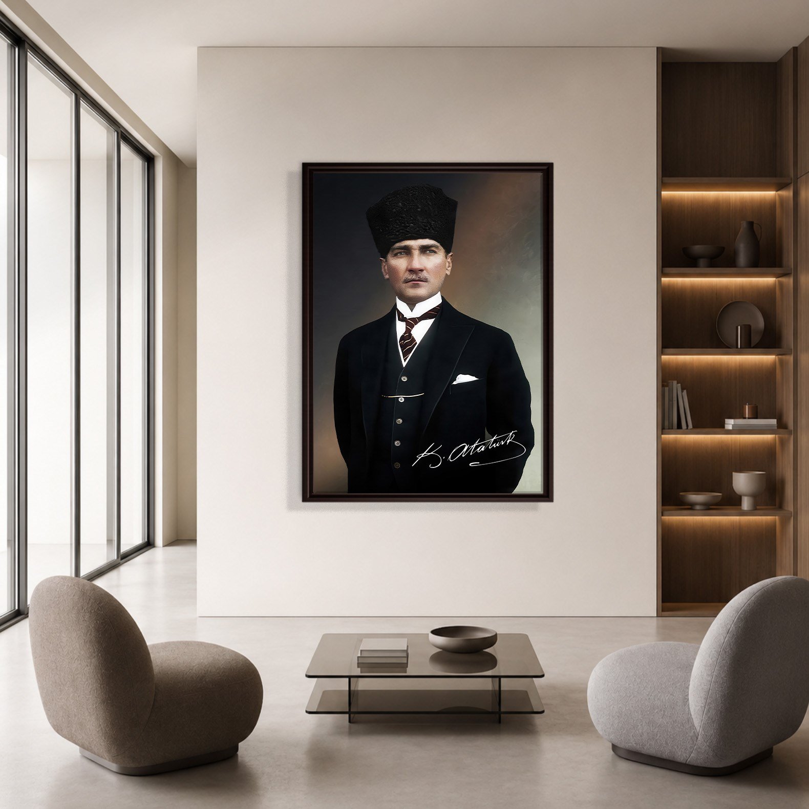 Mustafa Kemal Atatürk İmzalı Portre Kanvas Tablo – Premium Kalite Duvar Dekoru