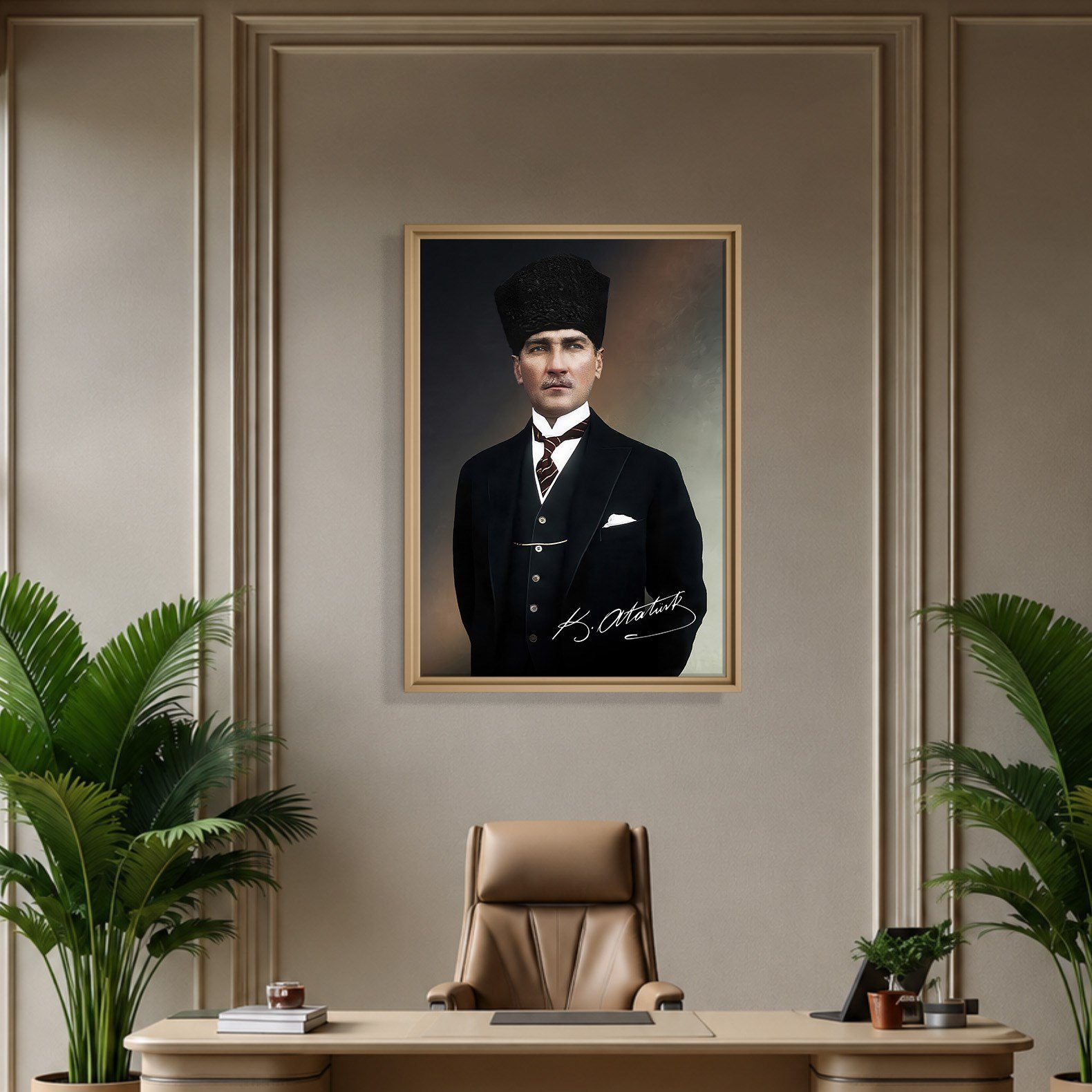 Mustafa Kemal Atatürk İmzalı Portre Kanvas Tablo – Premium Kalite Duvar Dekoru