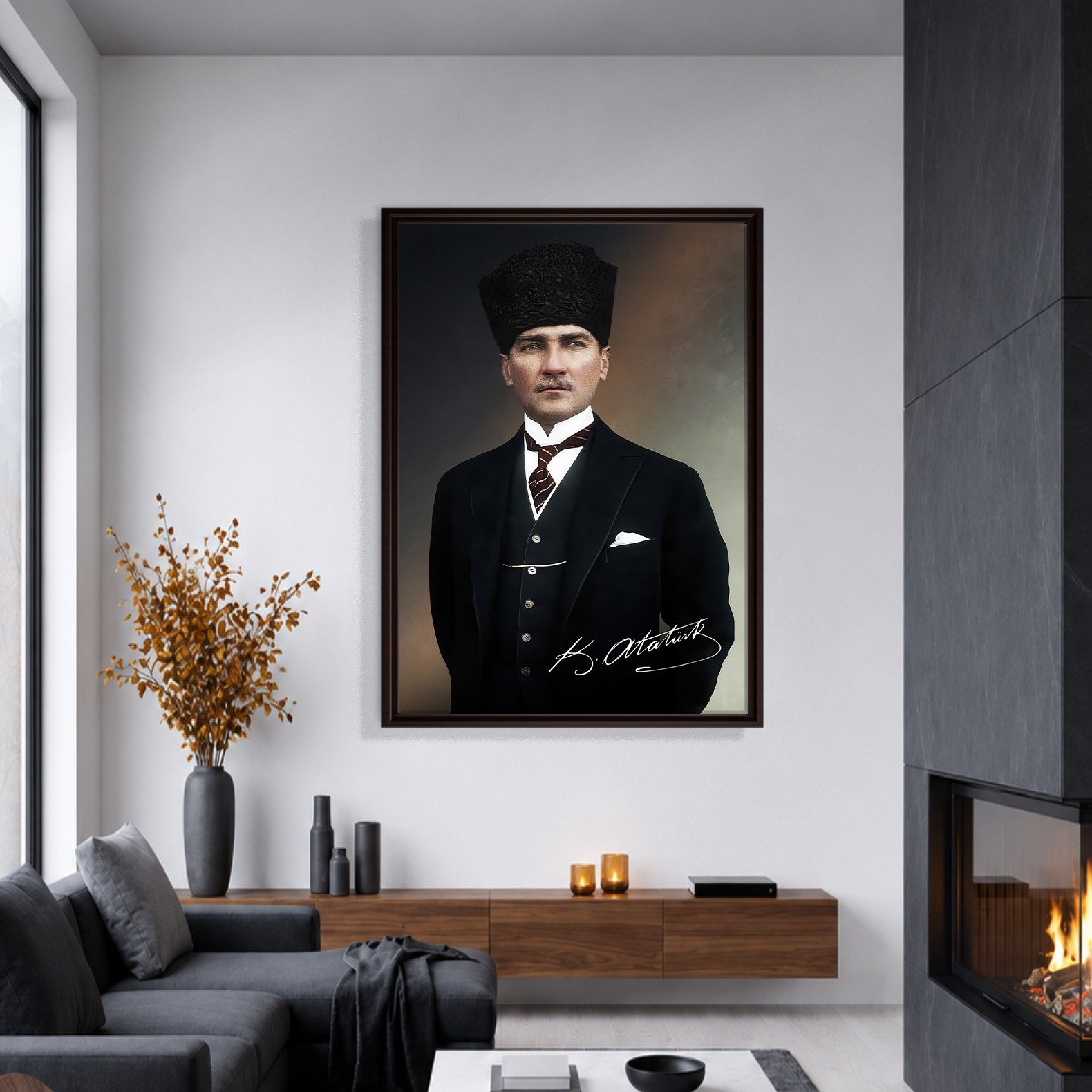Mustafa Kemal Atatürk İmzalı Portre Kanvas Tablo – Premium Kalite Duvar Dekoru