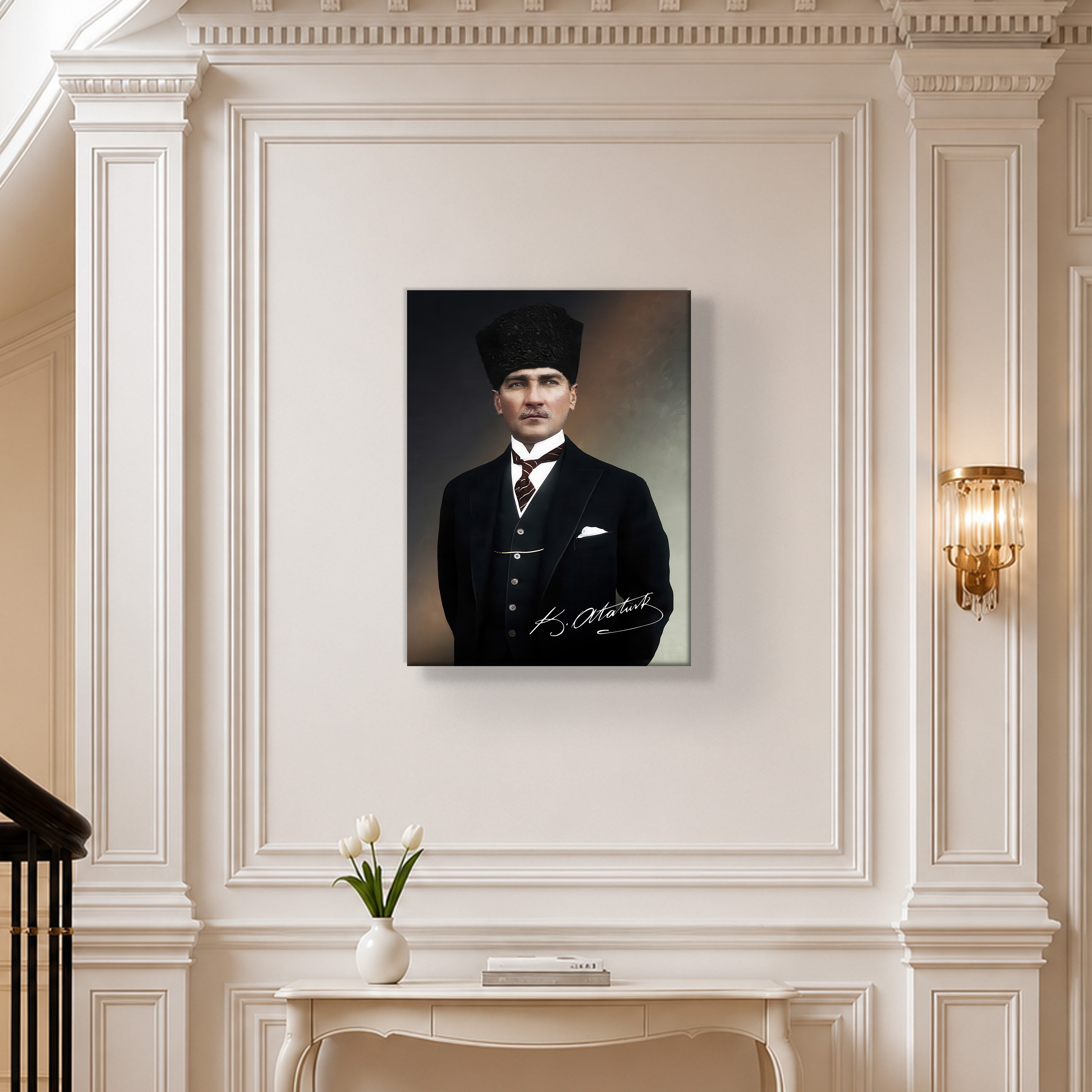 Mustafa Kemal Atatürk İmzalı Portre Kanvas Tablo – Premium Kalite Duvar Dekoru