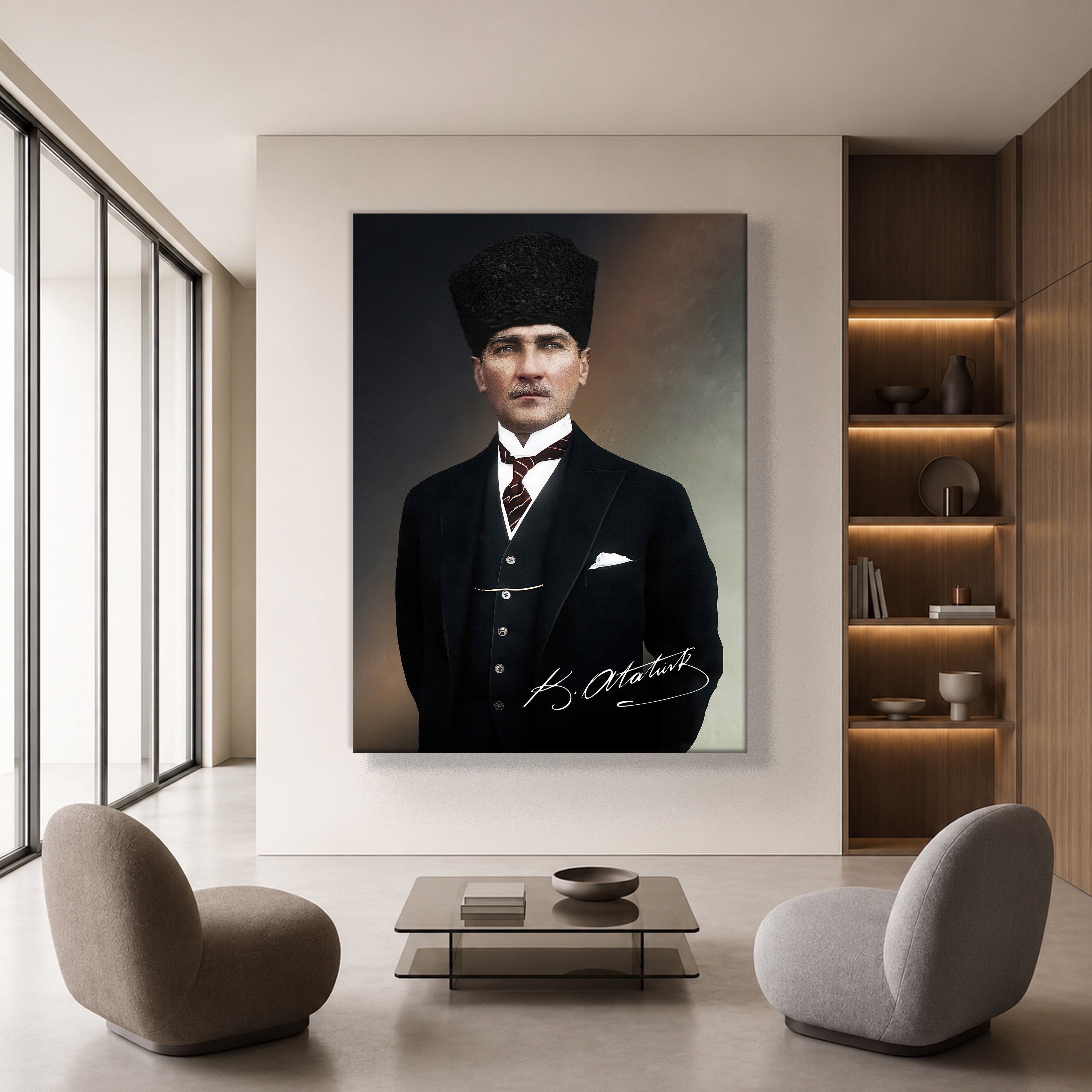 Mustafa Kemal Atatürk İmzalı Portre Kanvas Tablo – Premium Kalite Duvar Dekoru