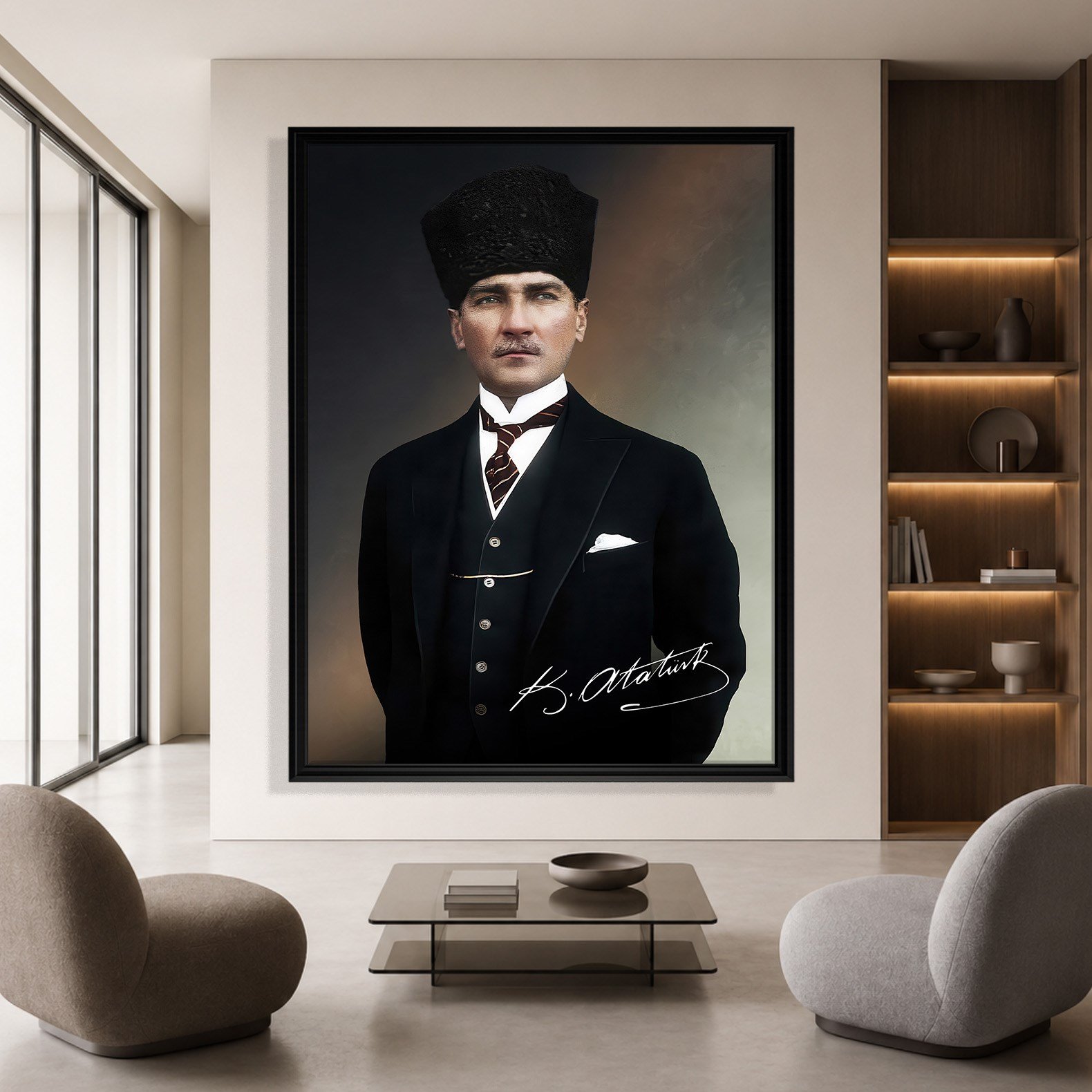 Mustafa Kemal Atatürk İmzalı Portre Kanvas Tablo – Premium Kalite Duvar Dekoru