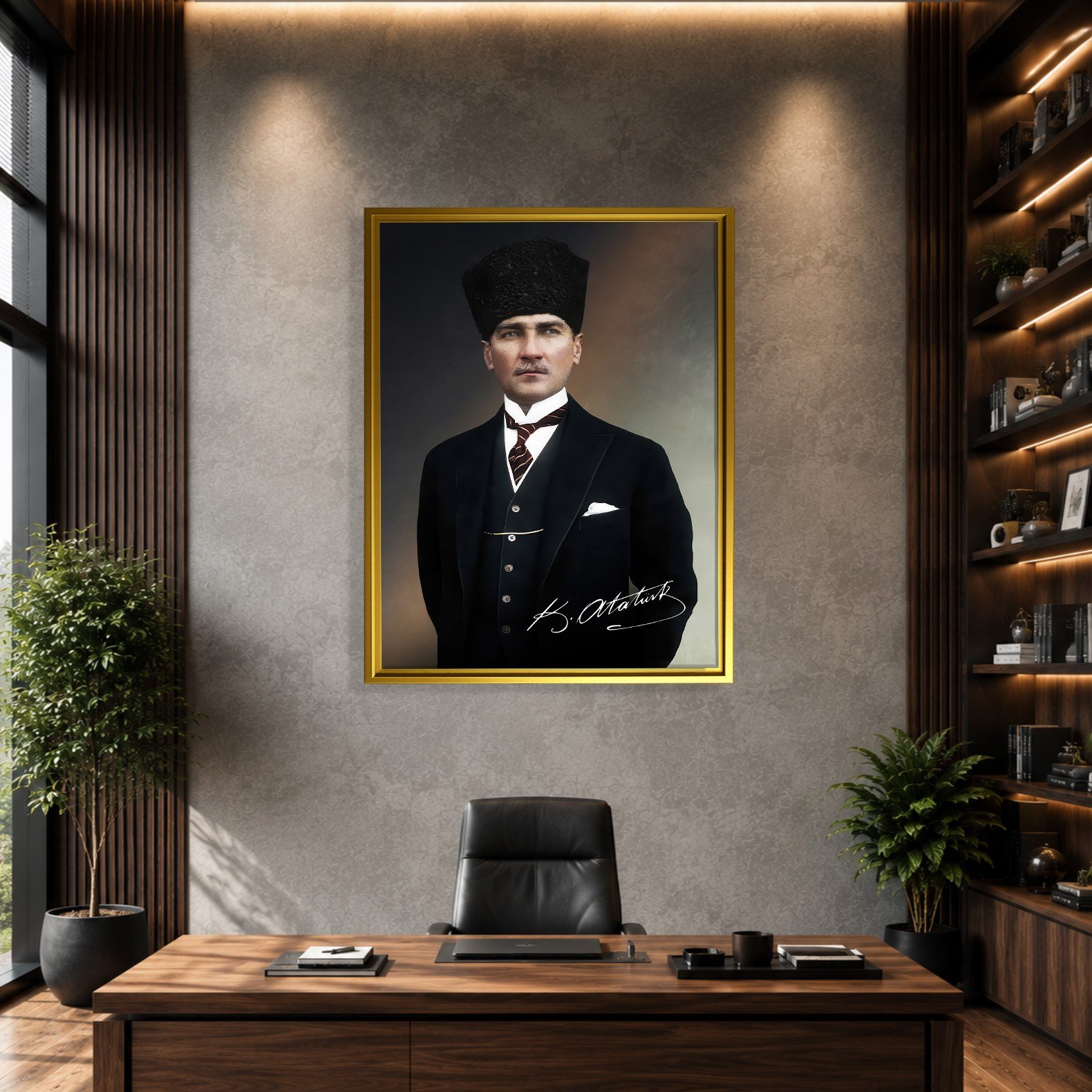 Mustafa Kemal Atatürk İmzalı Portre Kanvas Tablo – Premium Kalite Duvar Dekoru