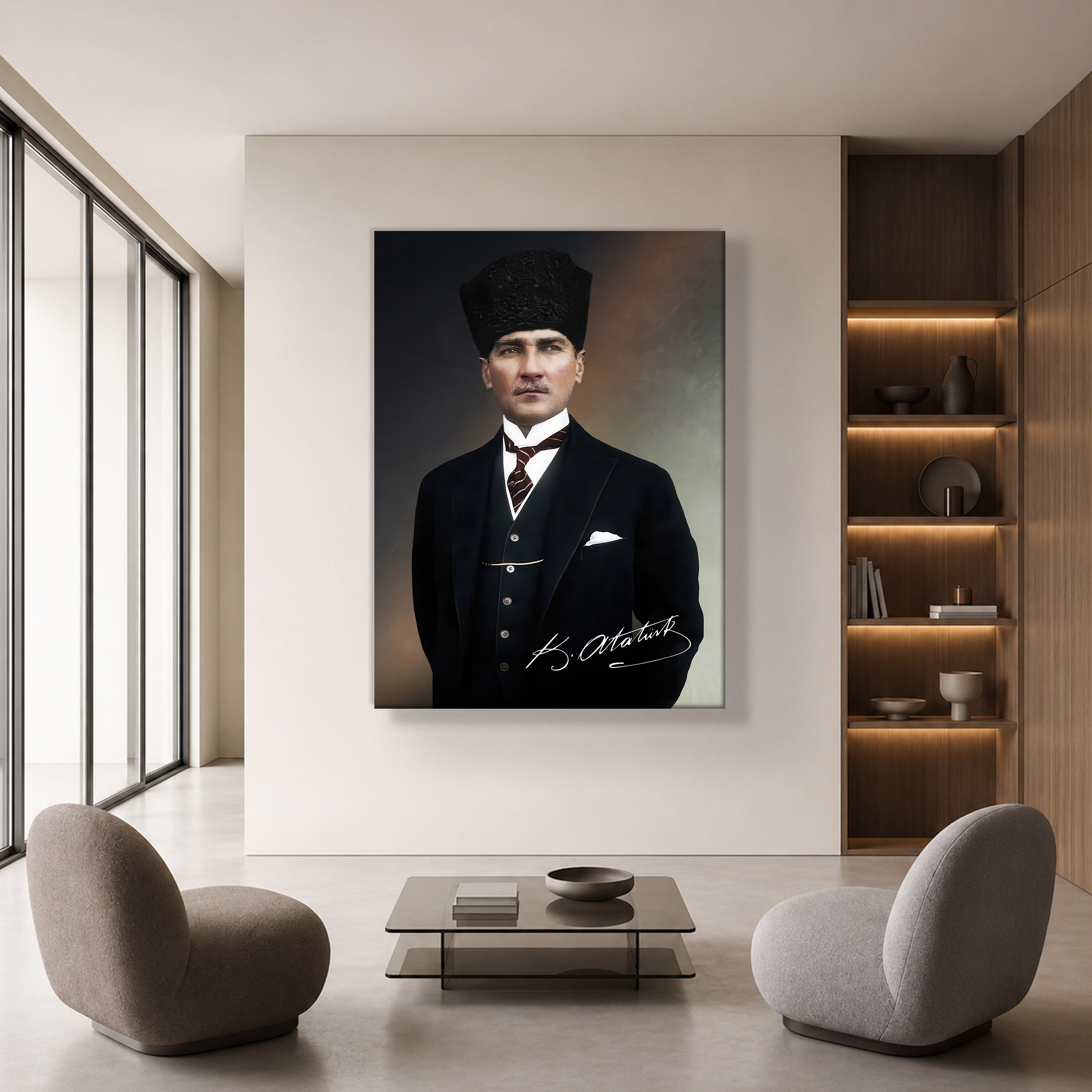 Mustafa Kemal Atatürk İmzalı Portre Kanvas Tablo – Premium Kalite Duvar Dekoru