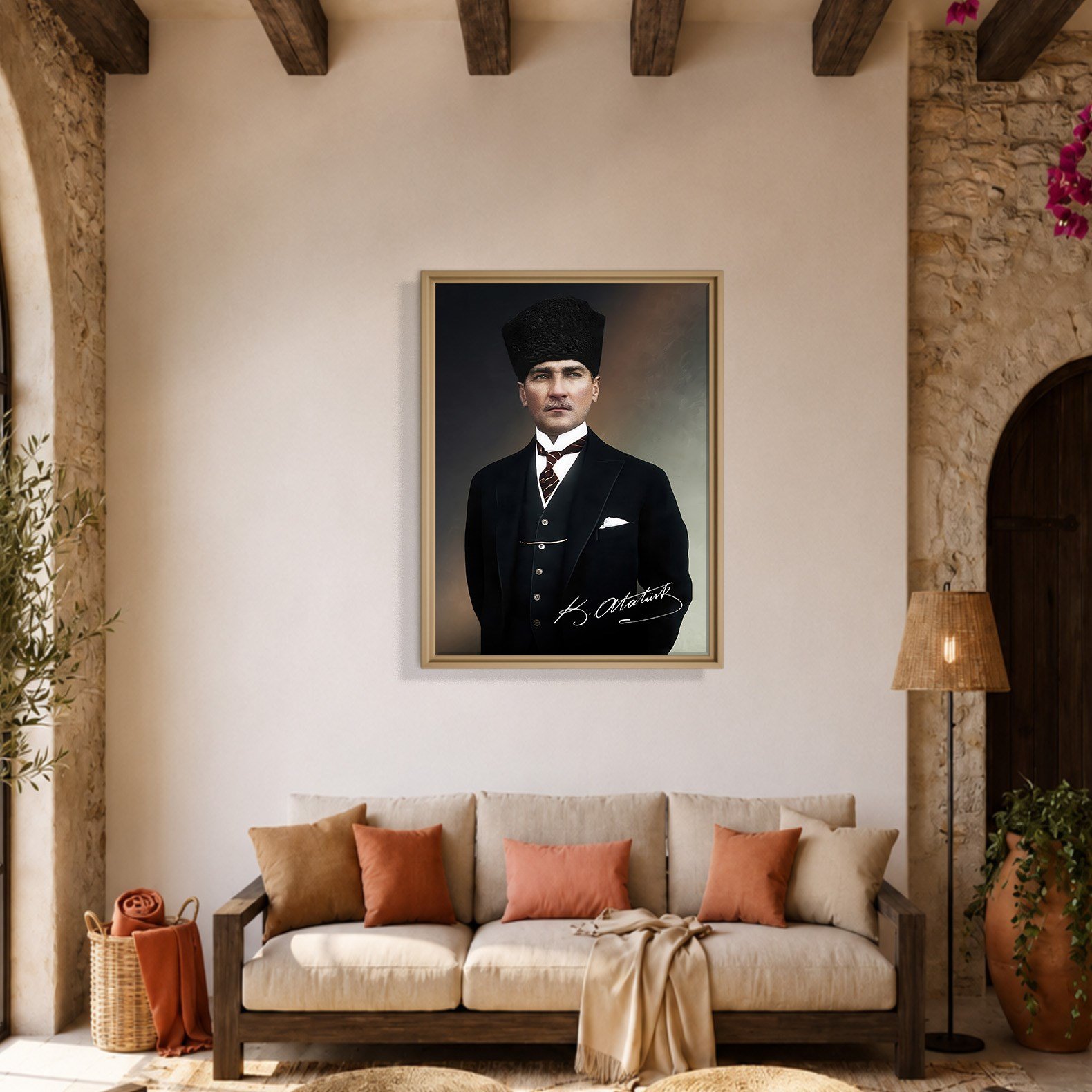 Mustafa Kemal Atatürk İmzalı Portre Kanvas Tablo – Premium Kalite Duvar Dekoru