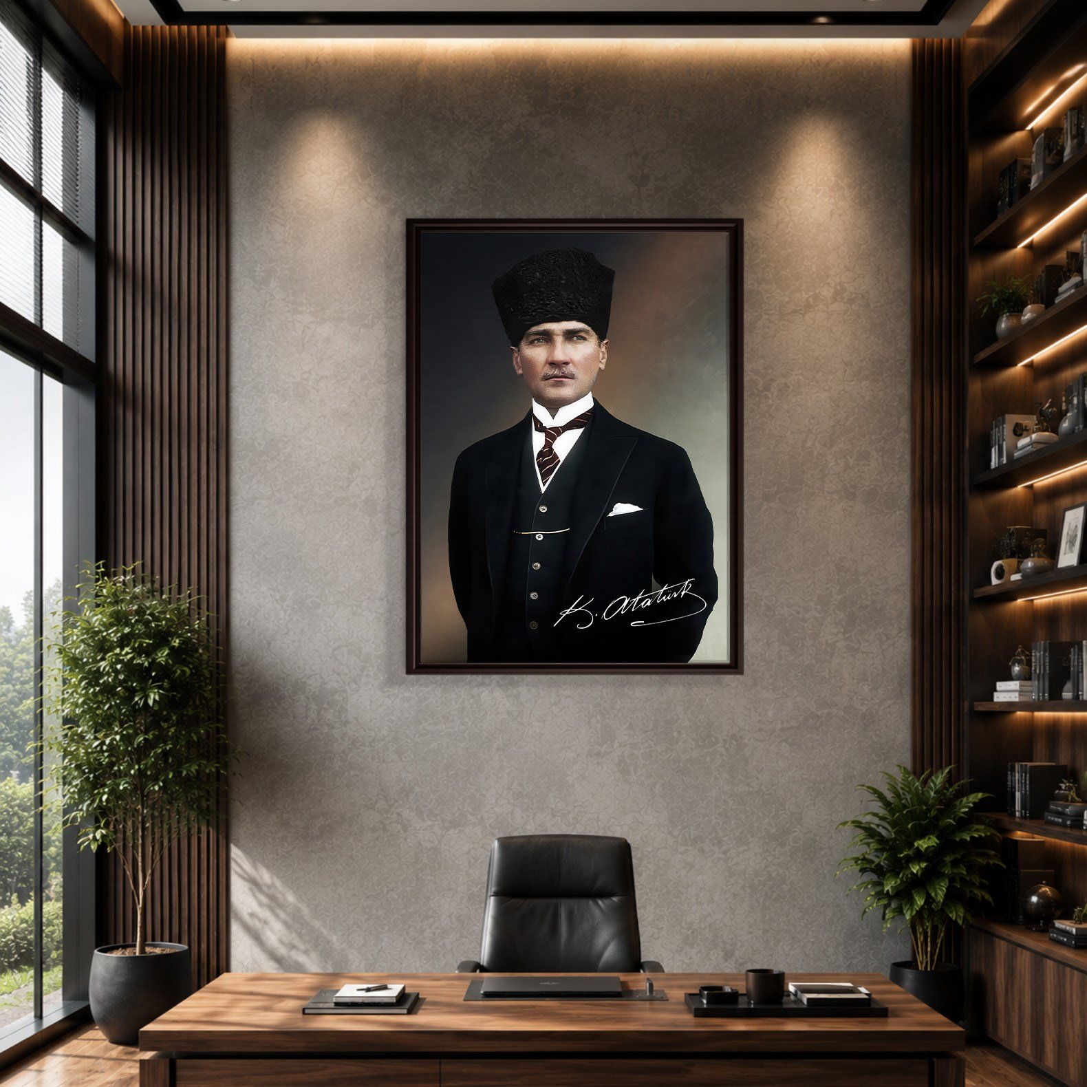 Mustafa Kemal Atatürk İmzalı Portre Kanvas Tablo – Premium Kalite Duvar Dekoru