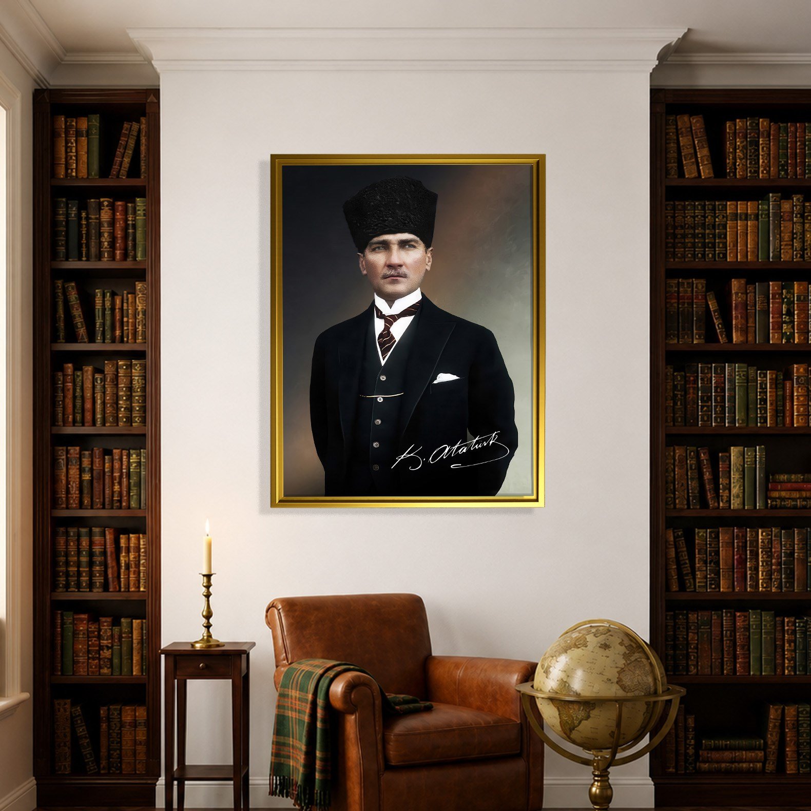 Mustafa Kemal Atatürk İmzalı Portre Kanvas Tablo – Premium Kalite Duvar Dekoru