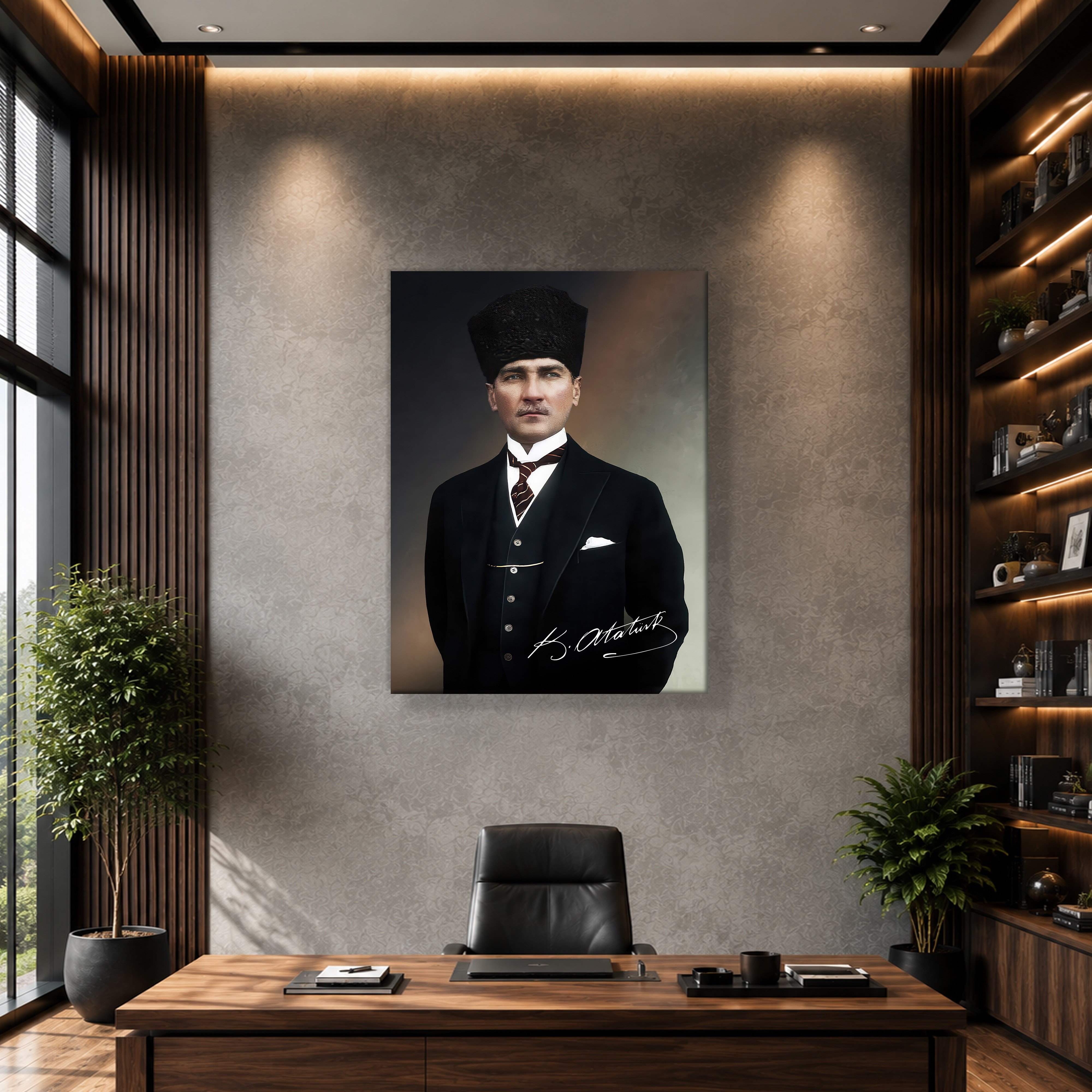 Mustafa Kemal Atatürk İmzalı Portre Kanvas Tablo – Premium Kalite Duvar Dekoru