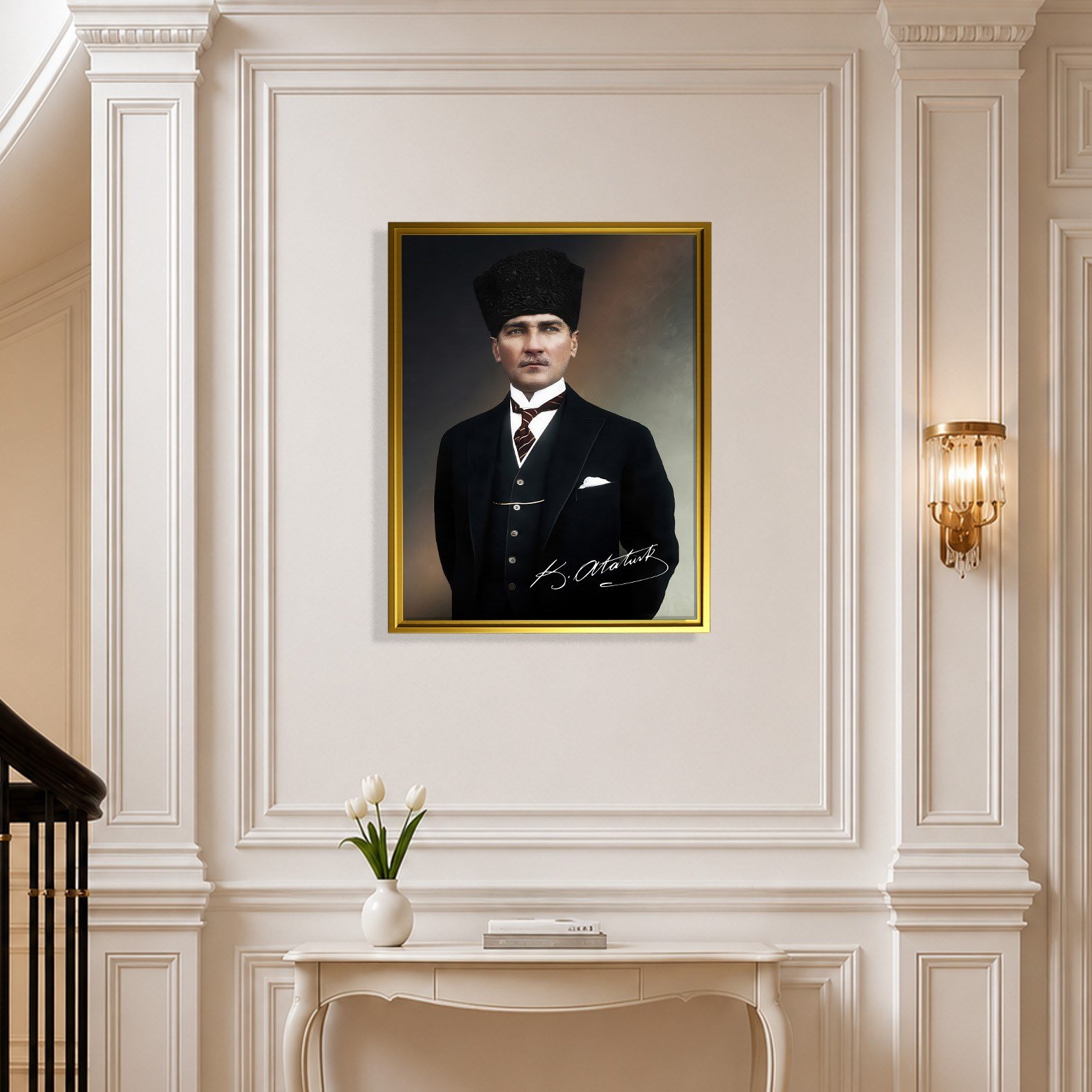 Mustafa Kemal Atatürk İmzalı Portre Kanvas Tablo – Premium Kalite Duvar Dekoru