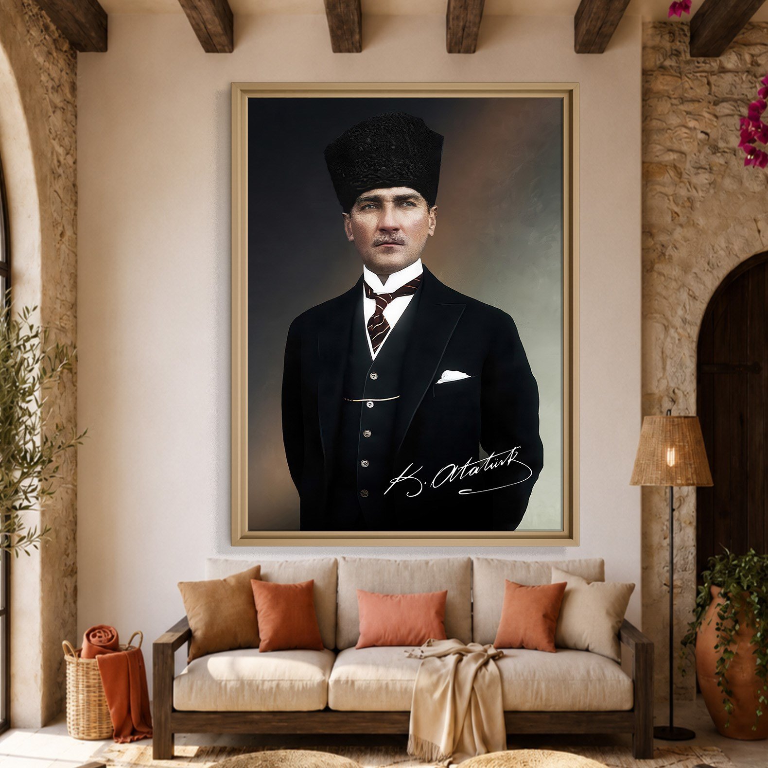 Mustafa Kemal Atatürk İmzalı Portre Kanvas Tablo – Premium Kalite Duvar Dekoru