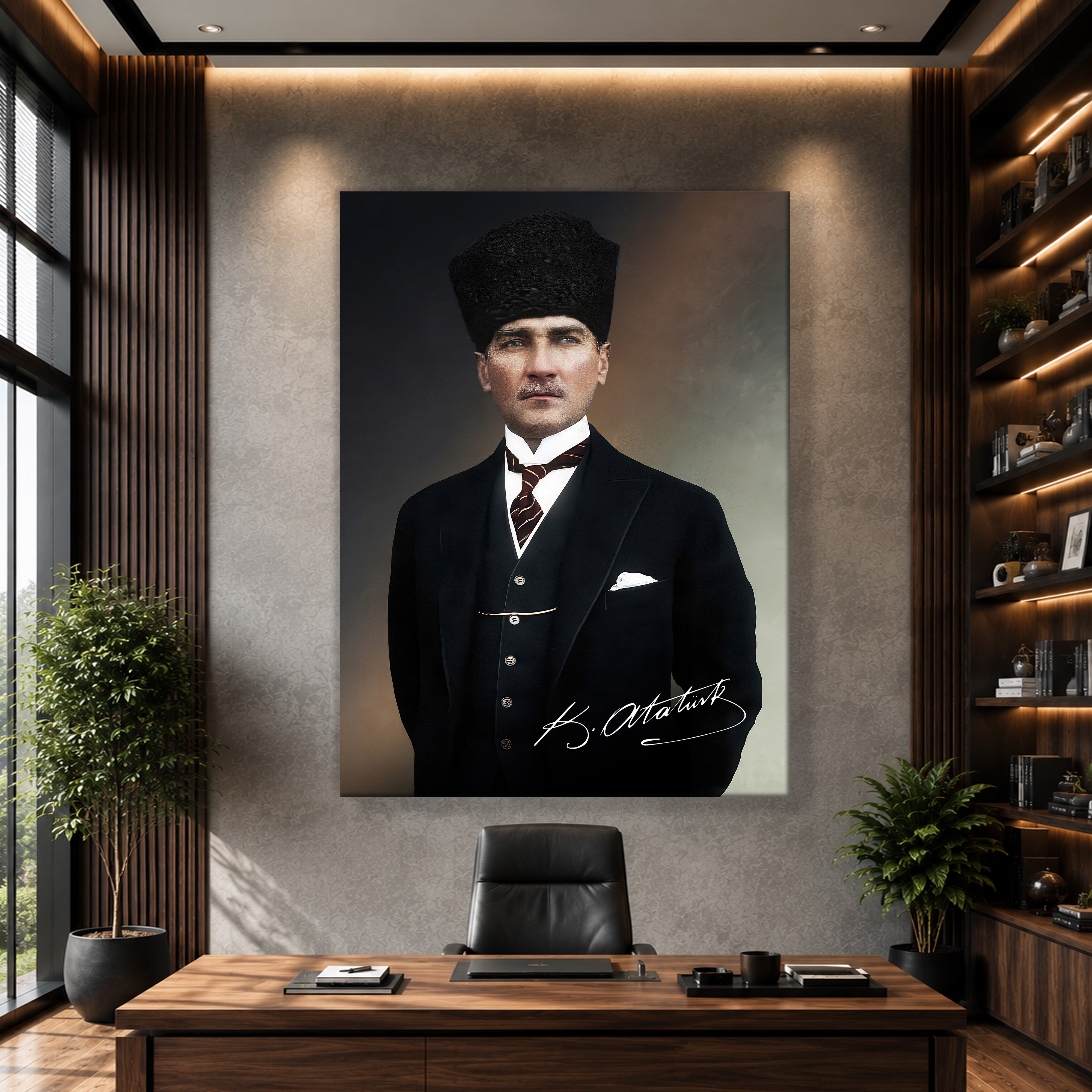 Mustafa Kemal Atatürk İmzalı Portre Kanvas Tablo – Premium Kalite Duvar Dekoru