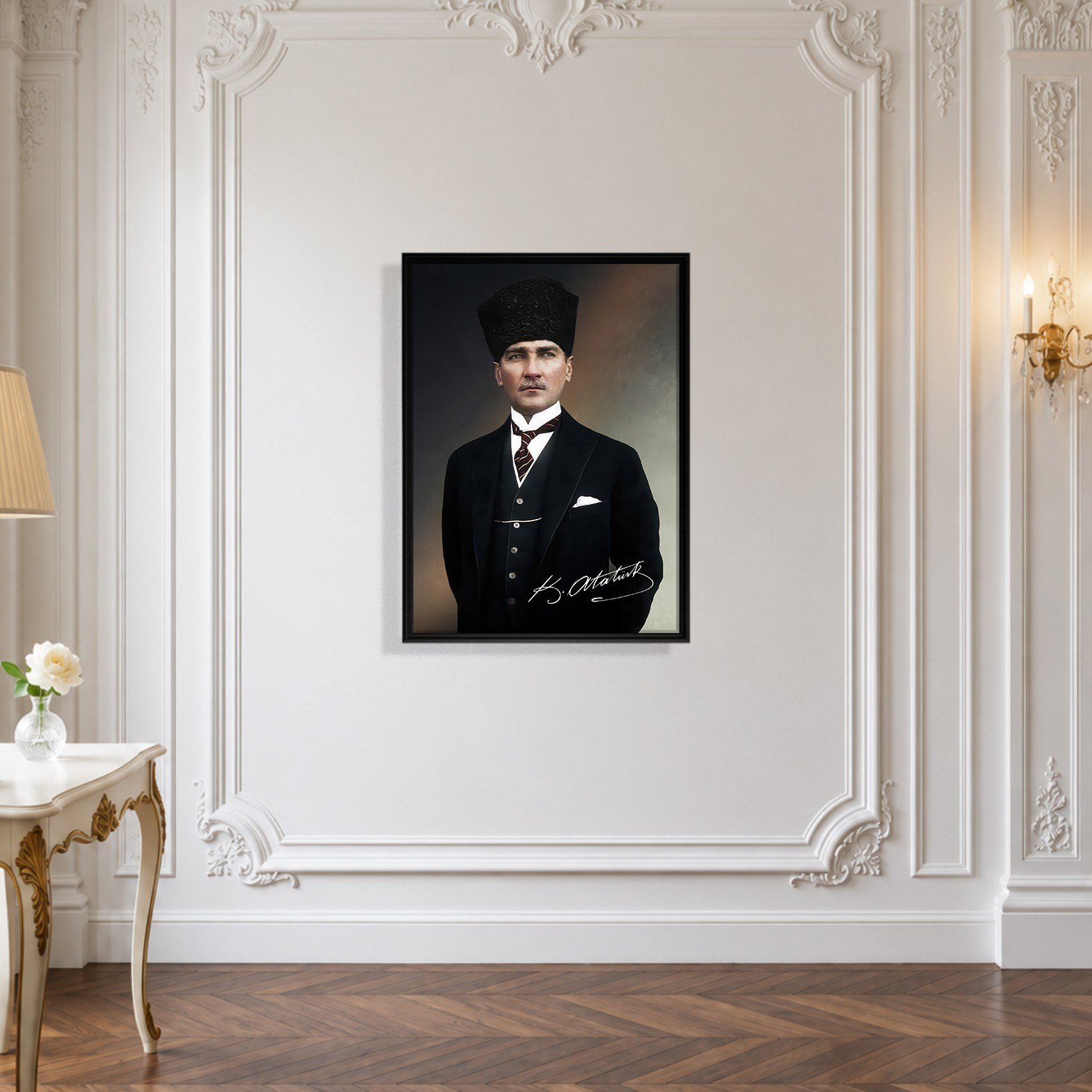 Mustafa Kemal Atatürk İmzalı Portre Kanvas Tablo – Premium Kalite Duvar Dekoru