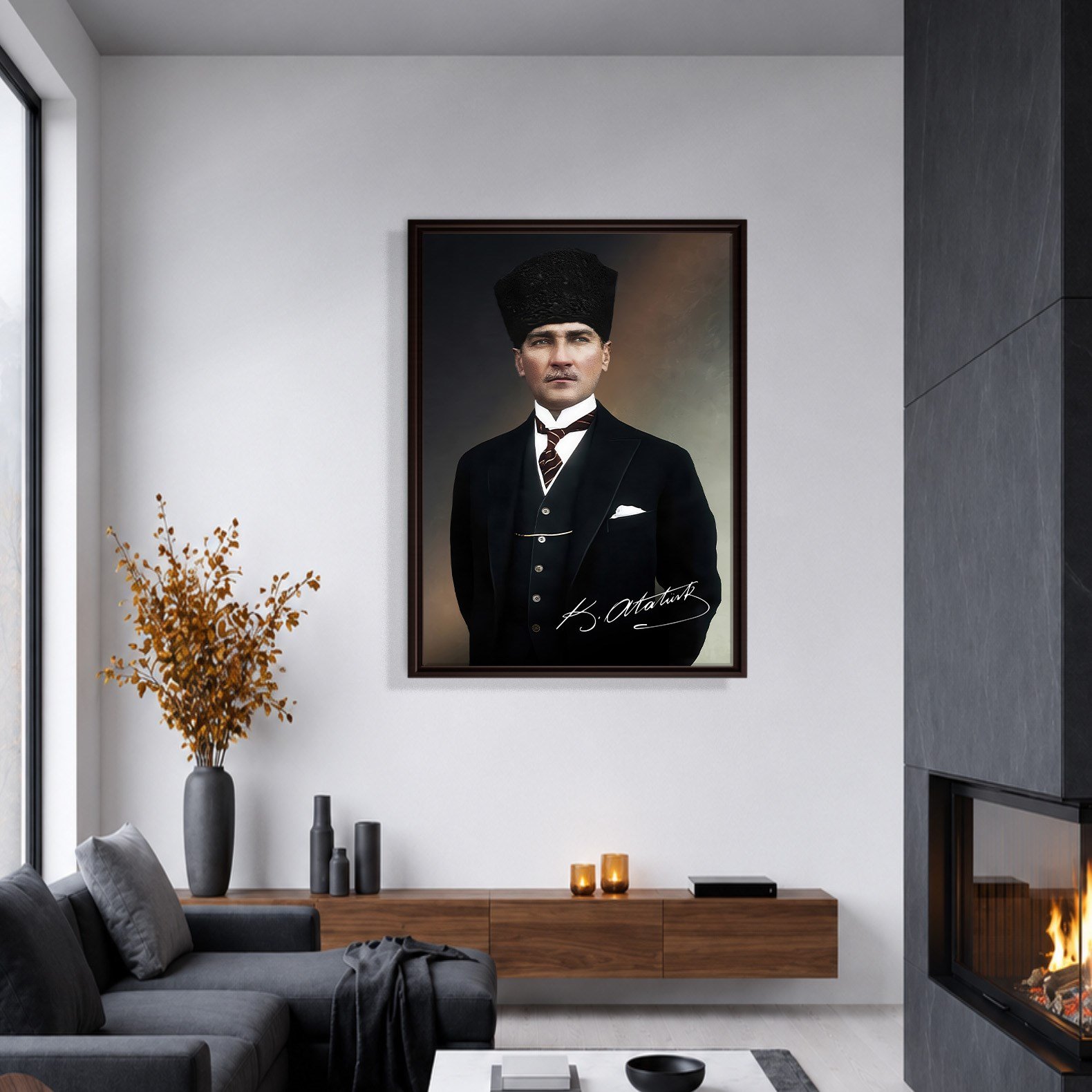 Mustafa Kemal Atatürk İmzalı Portre Kanvas Tablo – Premium Kalite Duvar Dekoru