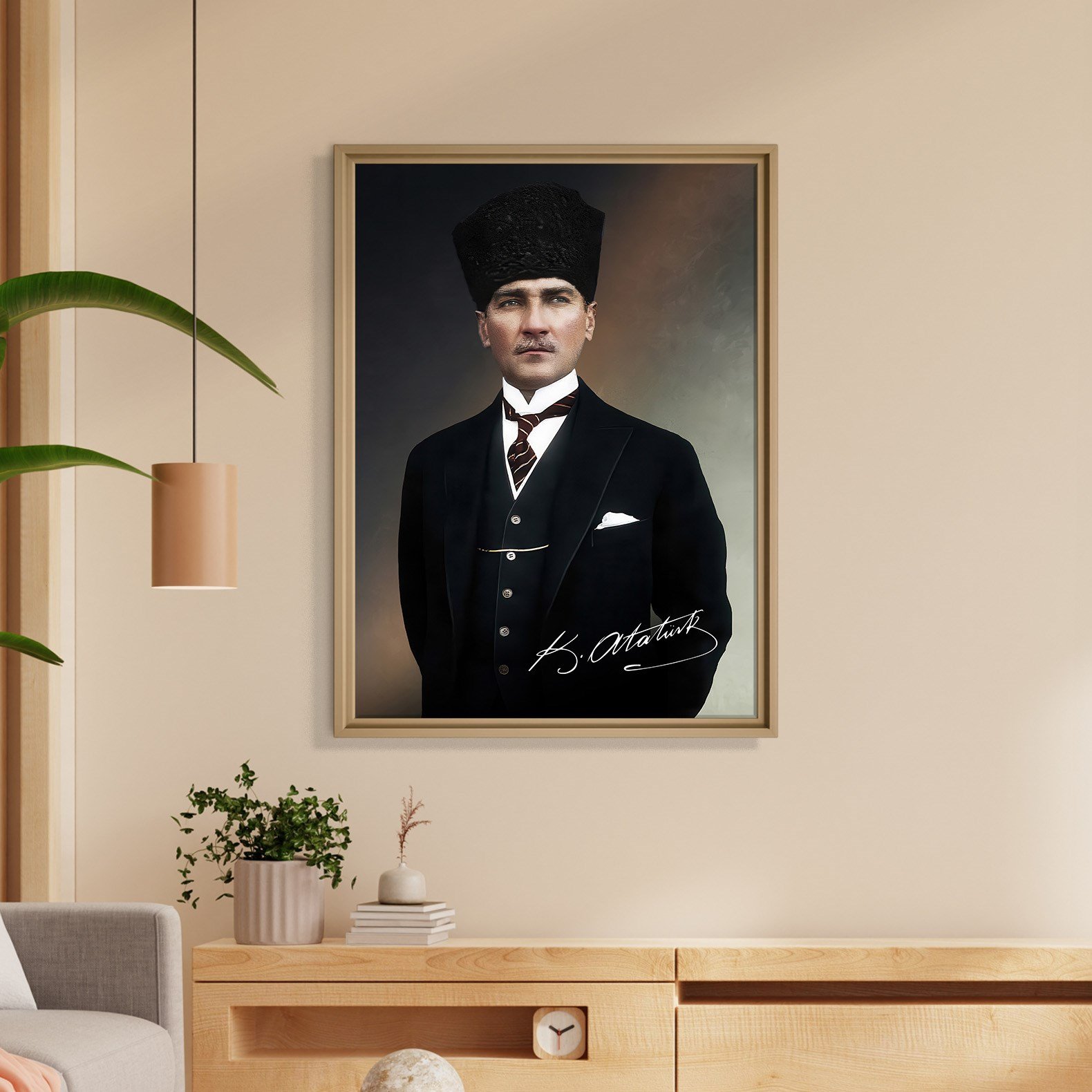 Mustafa Kemal Atatürk İmzalı Portre Kanvas Tablo – Premium Kalite Duvar Dekoru