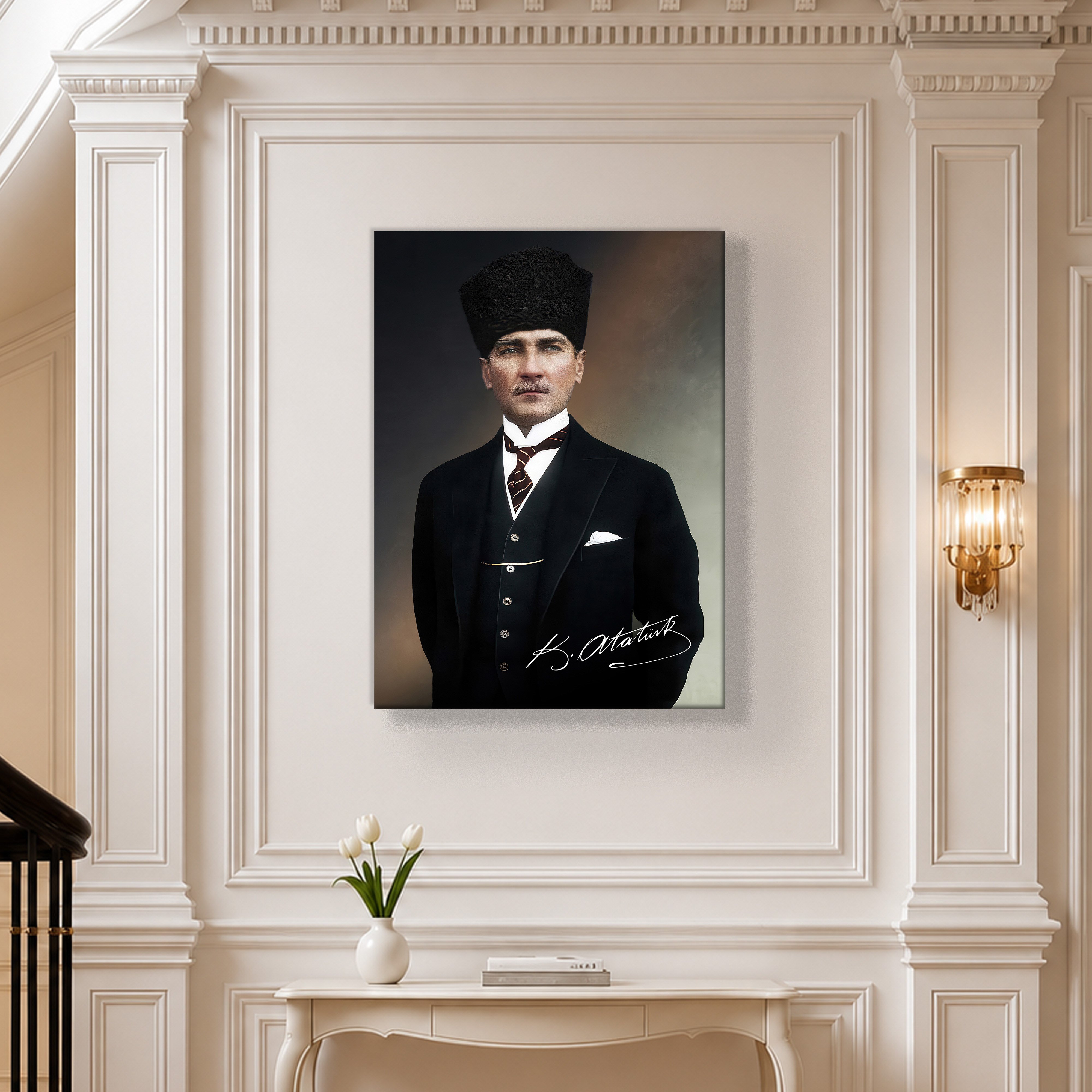Mustafa Kemal Atatürk İmzalı Portre Kanvas Tablo – Premium Kalite Duvar Dekoru