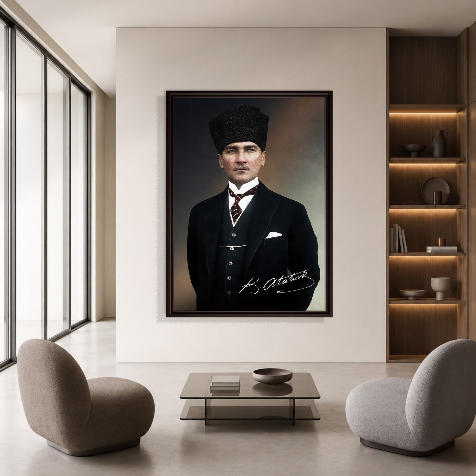 Mustafa Kemal Atatürk İmzalı Portre Kanvas Tablo – Premium Kalite Duvar Dekoru