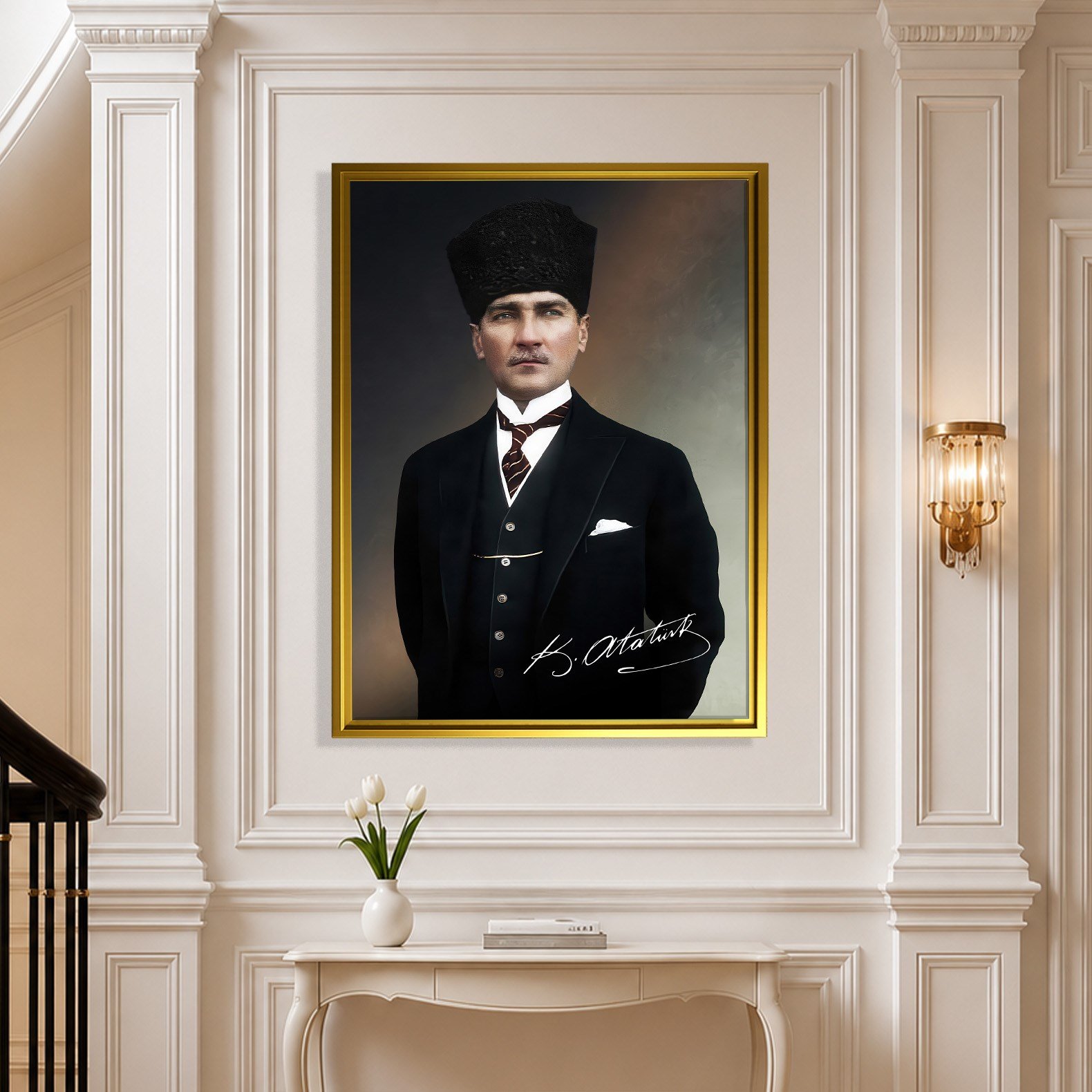 Mustafa Kemal Atatürk İmzalı Portre Kanvas Tablo – Premium Kalite Duvar Dekoru