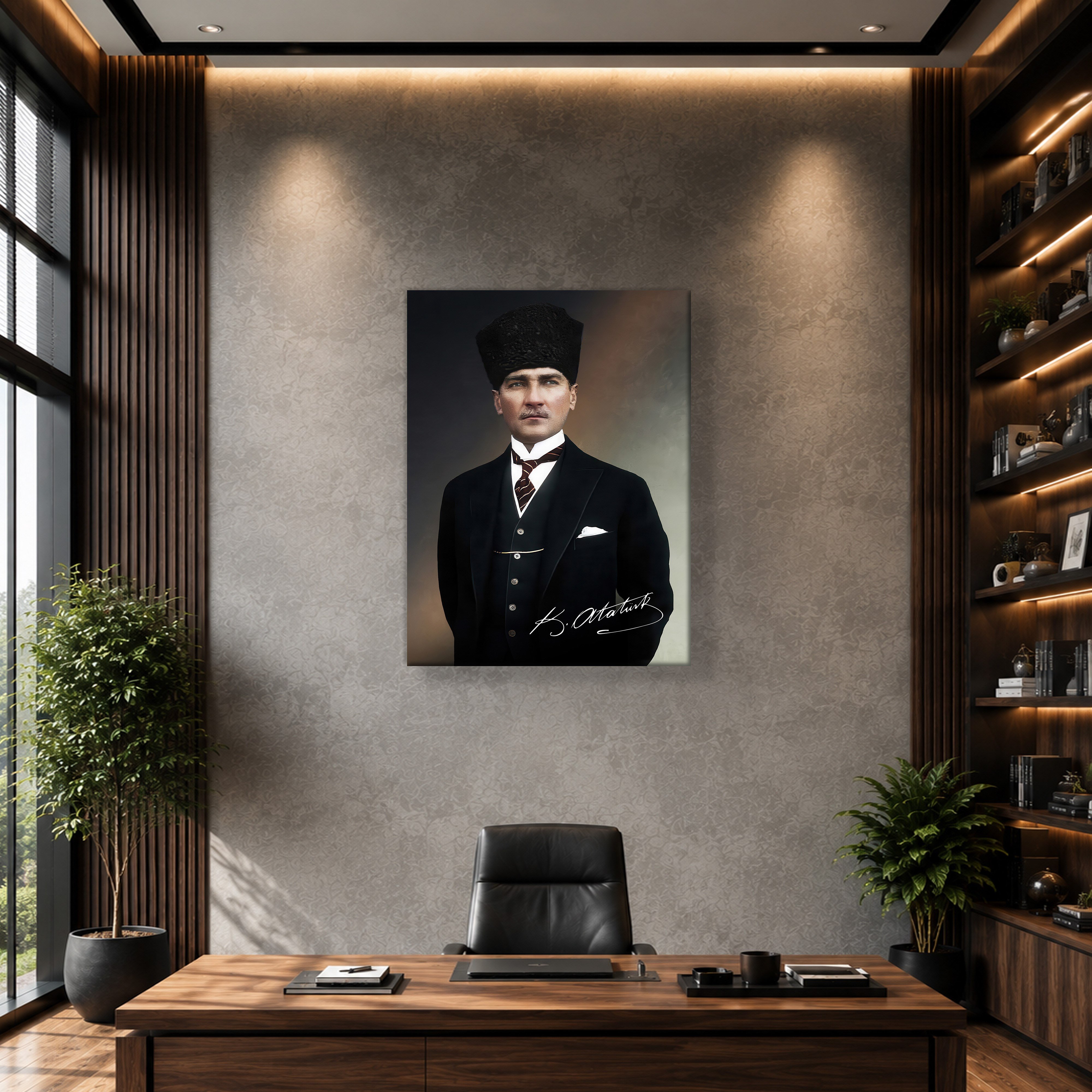Mustafa Kemal Atatürk İmzalı Portre Kanvas Tablo – Premium Kalite Duvar Dekoru