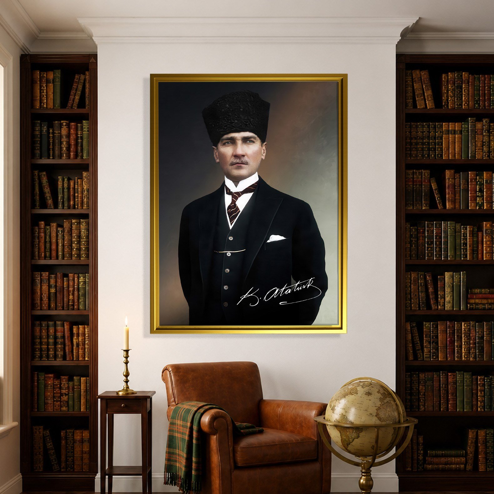 Mustafa Kemal Atatürk İmzalı Portre Kanvas Tablo – Premium Kalite Duvar Dekoru