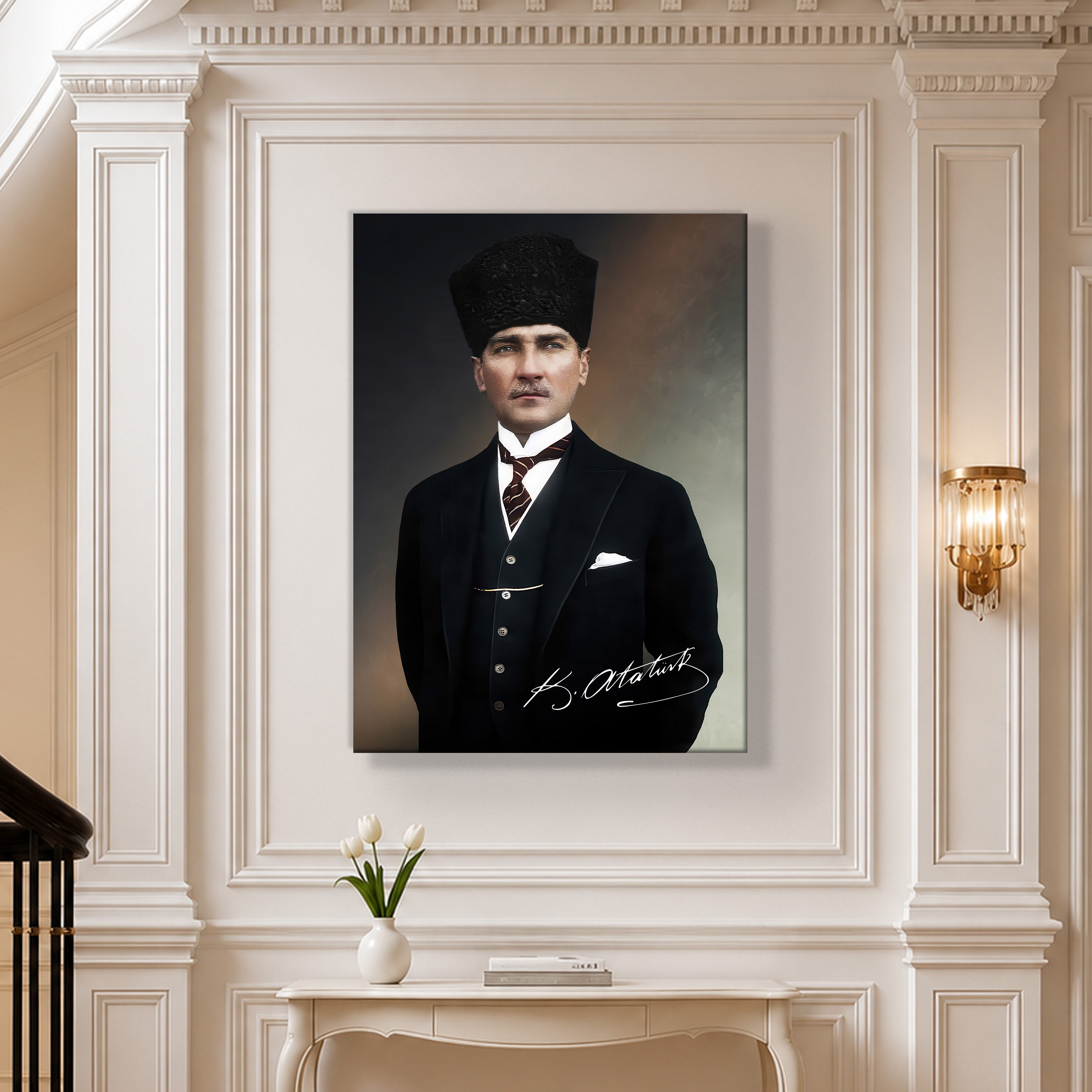 Mustafa Kemal Atatürk İmzalı Portre Kanvas Tablo – Premium Kalite Duvar Dekoru