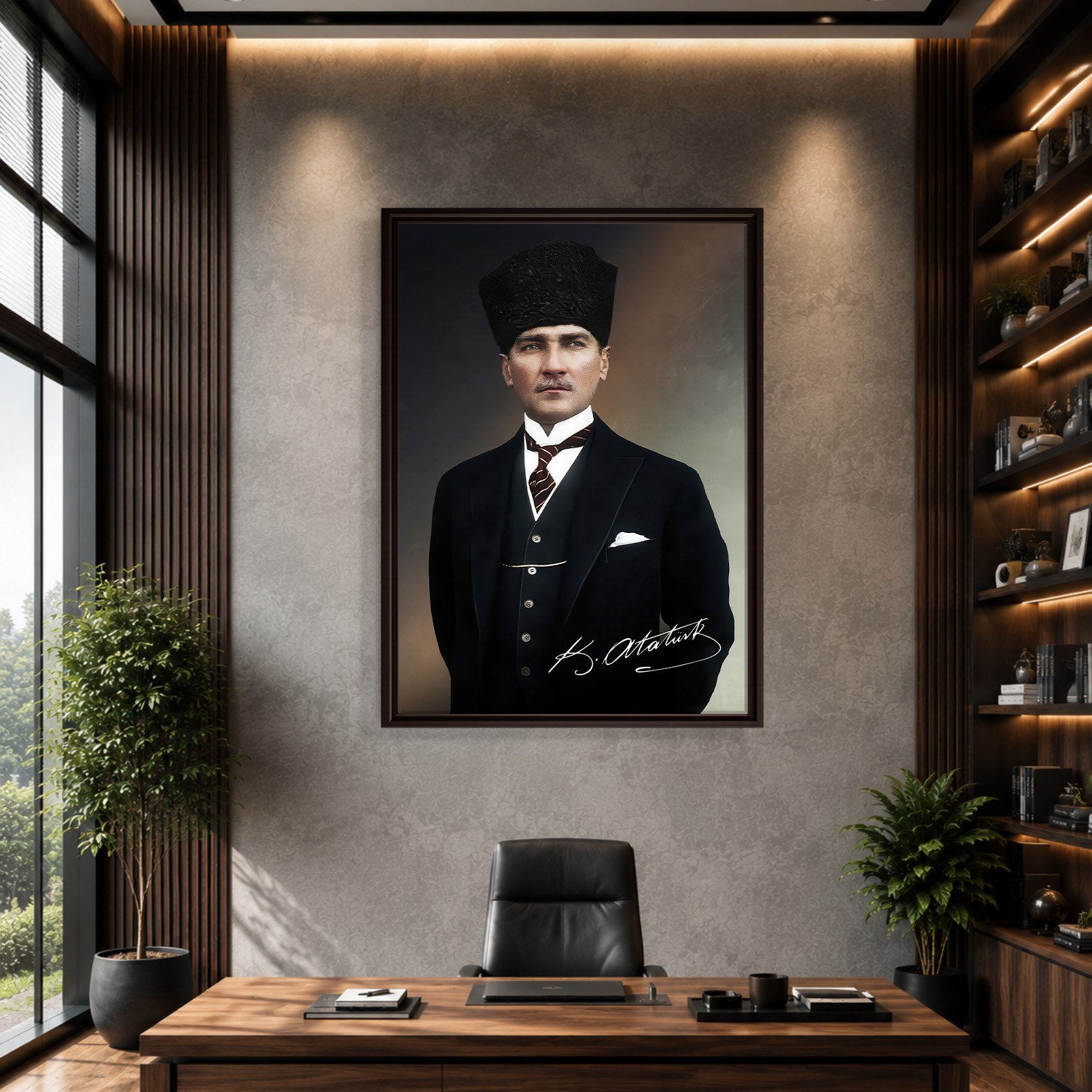 Mustafa Kemal Atatürk İmzalı Portre Kanvas Tablo – Premium Kalite Duvar Dekoru