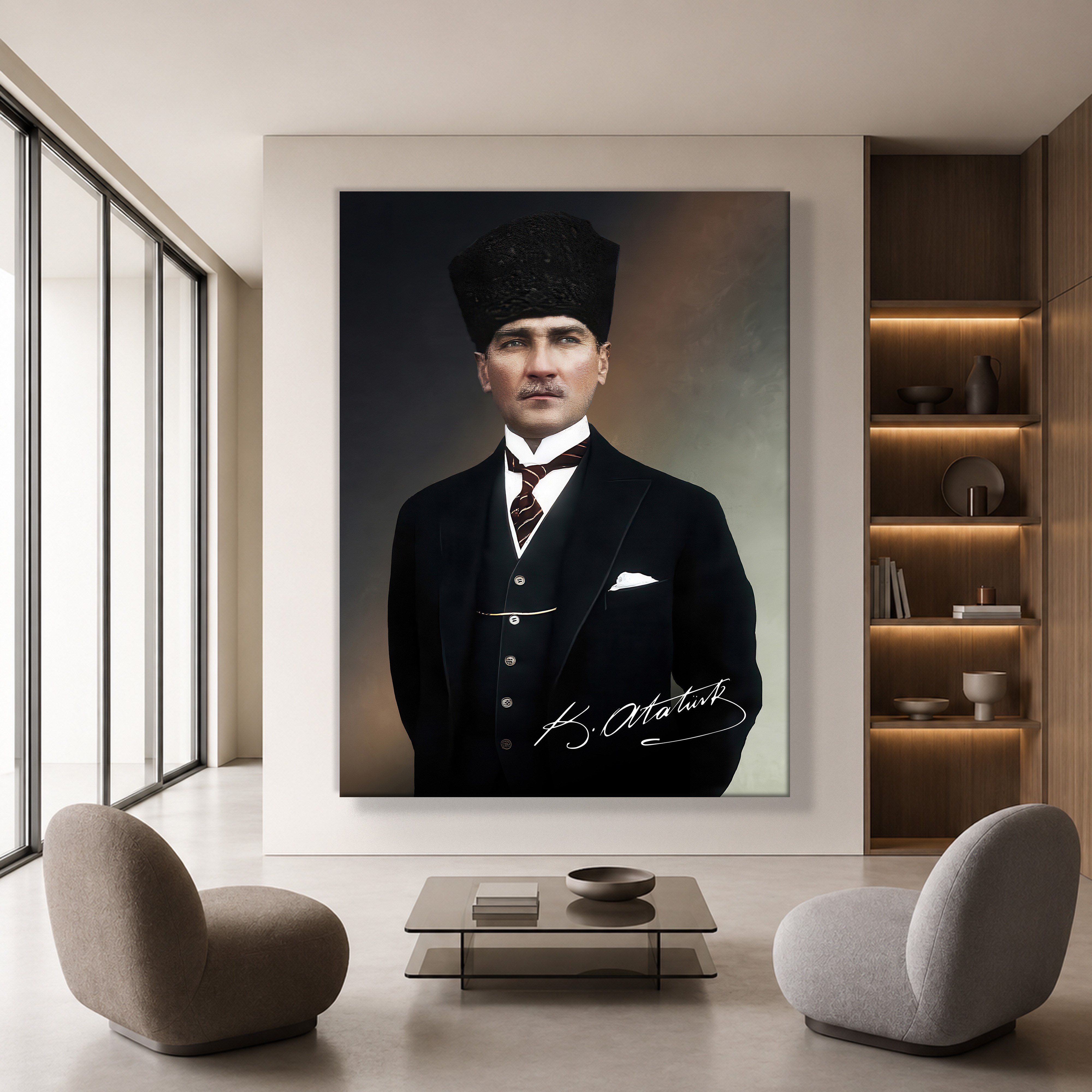 Mustafa Kemal Atatürk İmzalı Portre Kanvas Tablo – Premium Kalite Duvar Dekoru