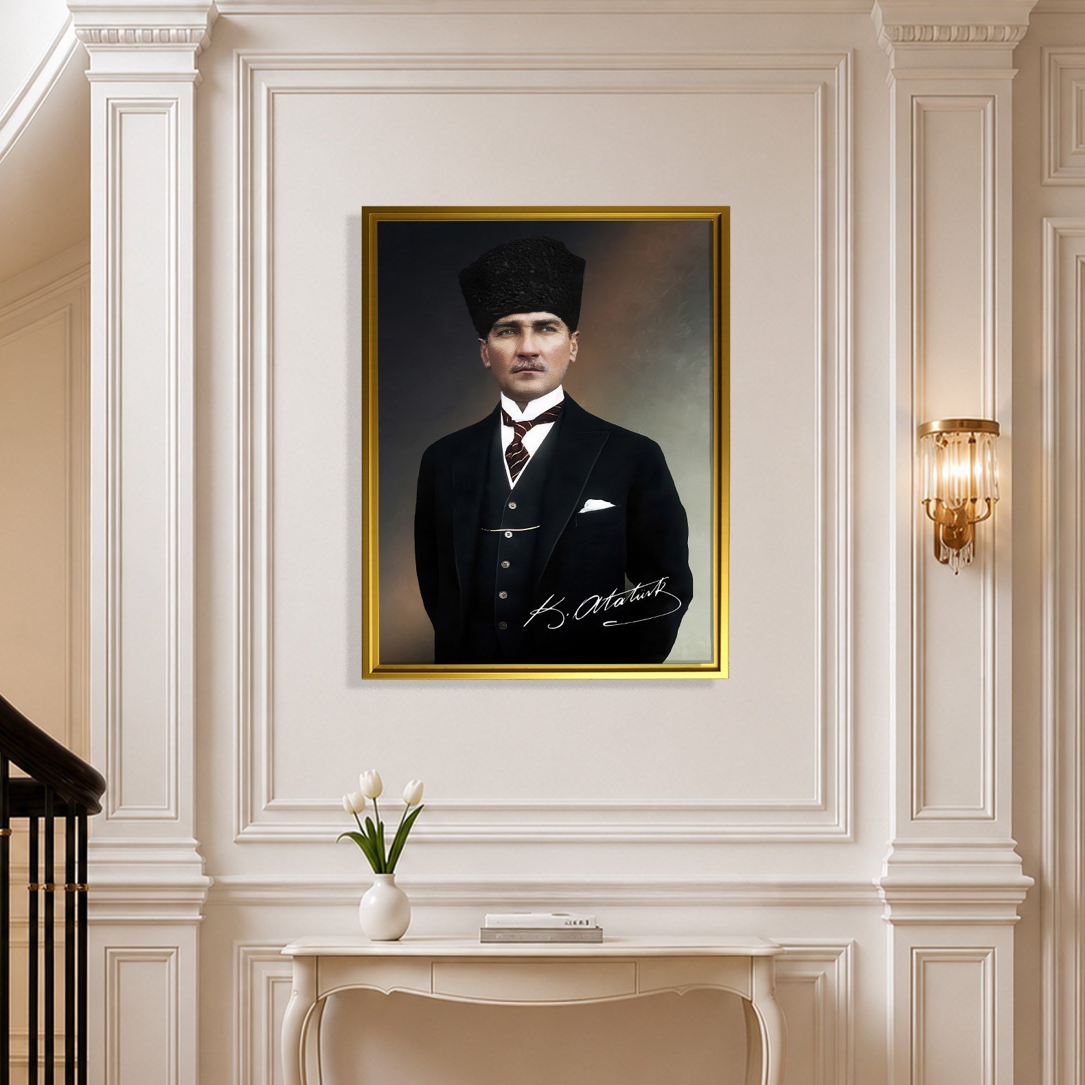 Mustafa Kemal Atatürk İmzalı Portre Kanvas Tablo – Premium Kalite Duvar Dekoru