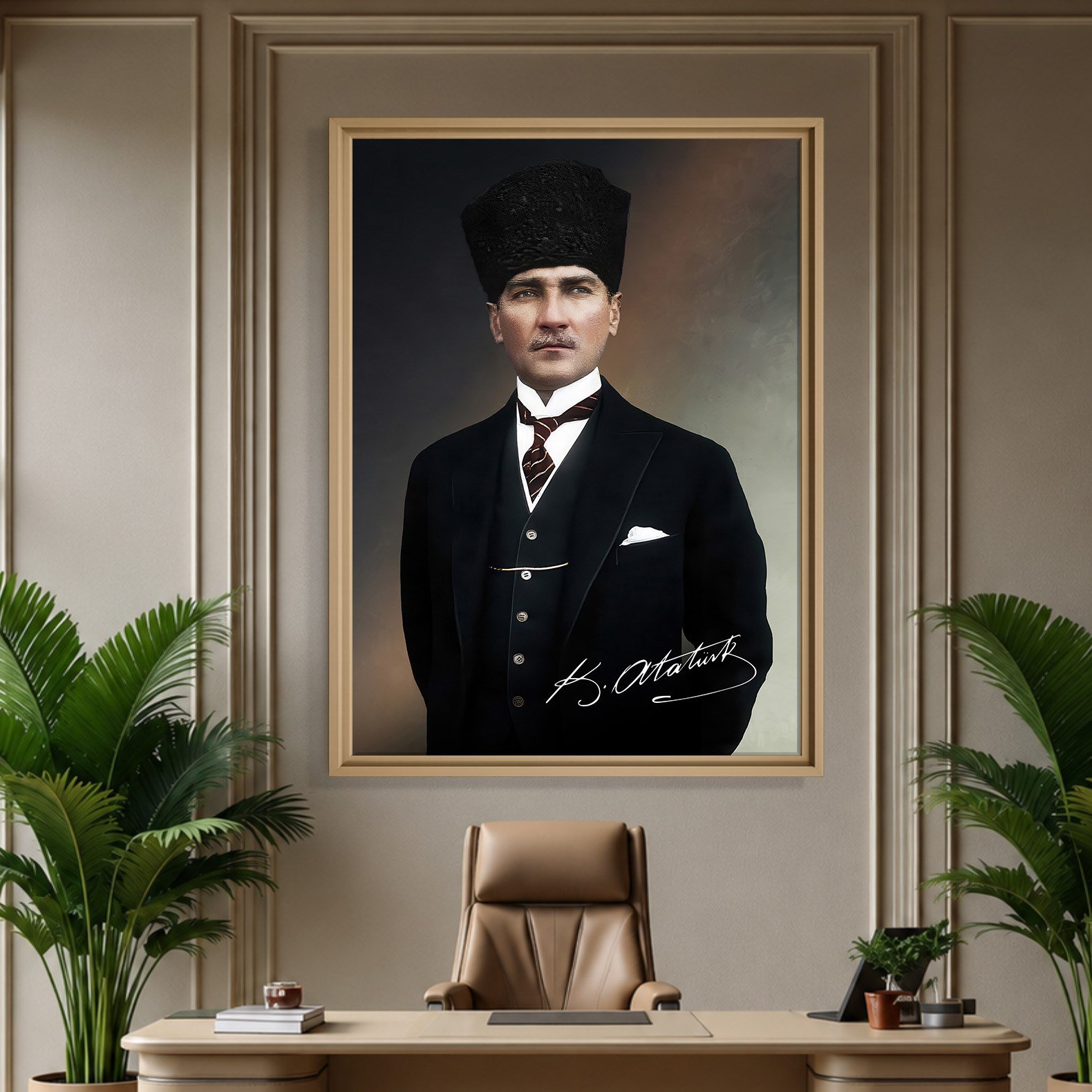 Mustafa Kemal Atatürk İmzalı Portre Kanvas Tablo – Premium Kalite Duvar Dekoru