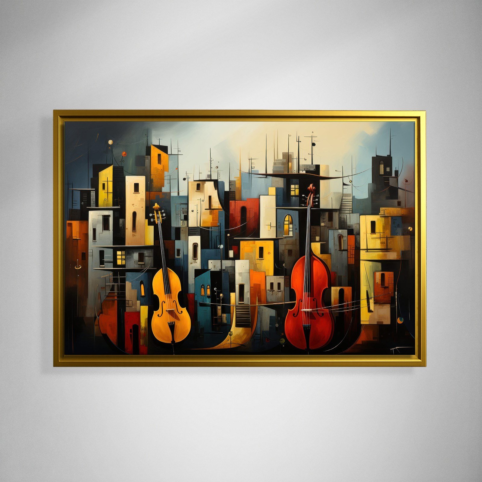 Müzik ve Keman Şehir Kanvas Tablo