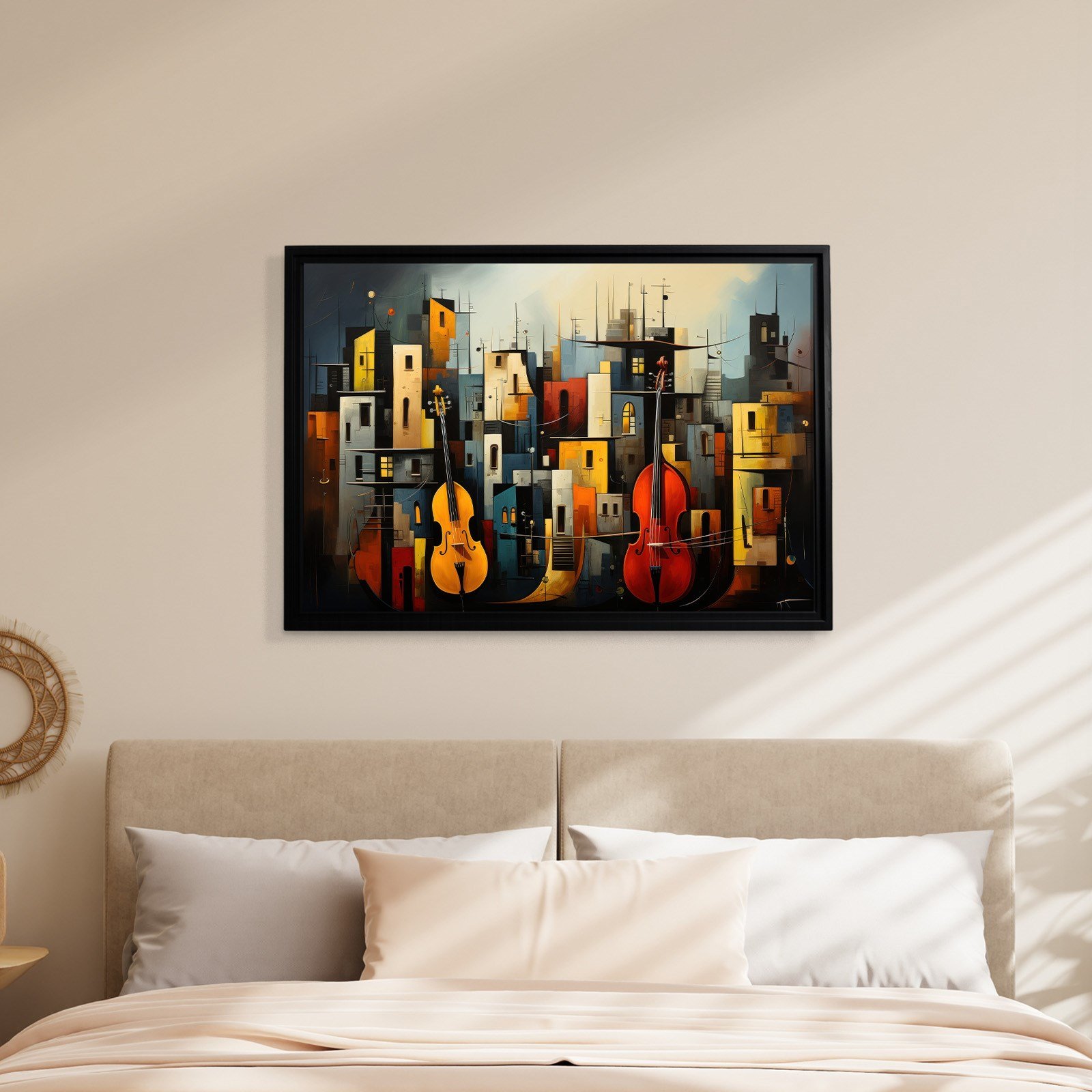 Müzik ve Keman Şehir Kanvas Tablo