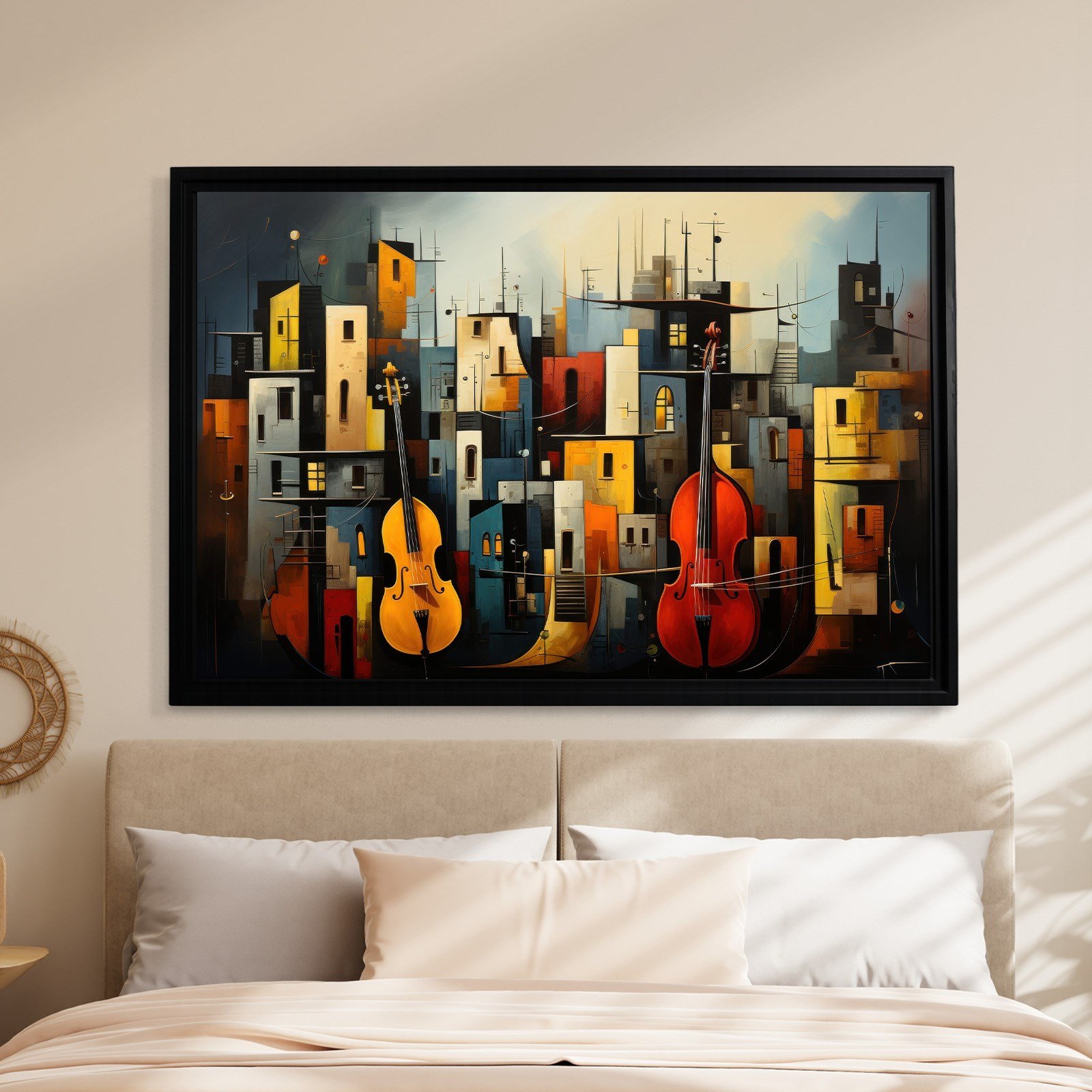 Müzik ve Keman Şehir Kanvas Tablo